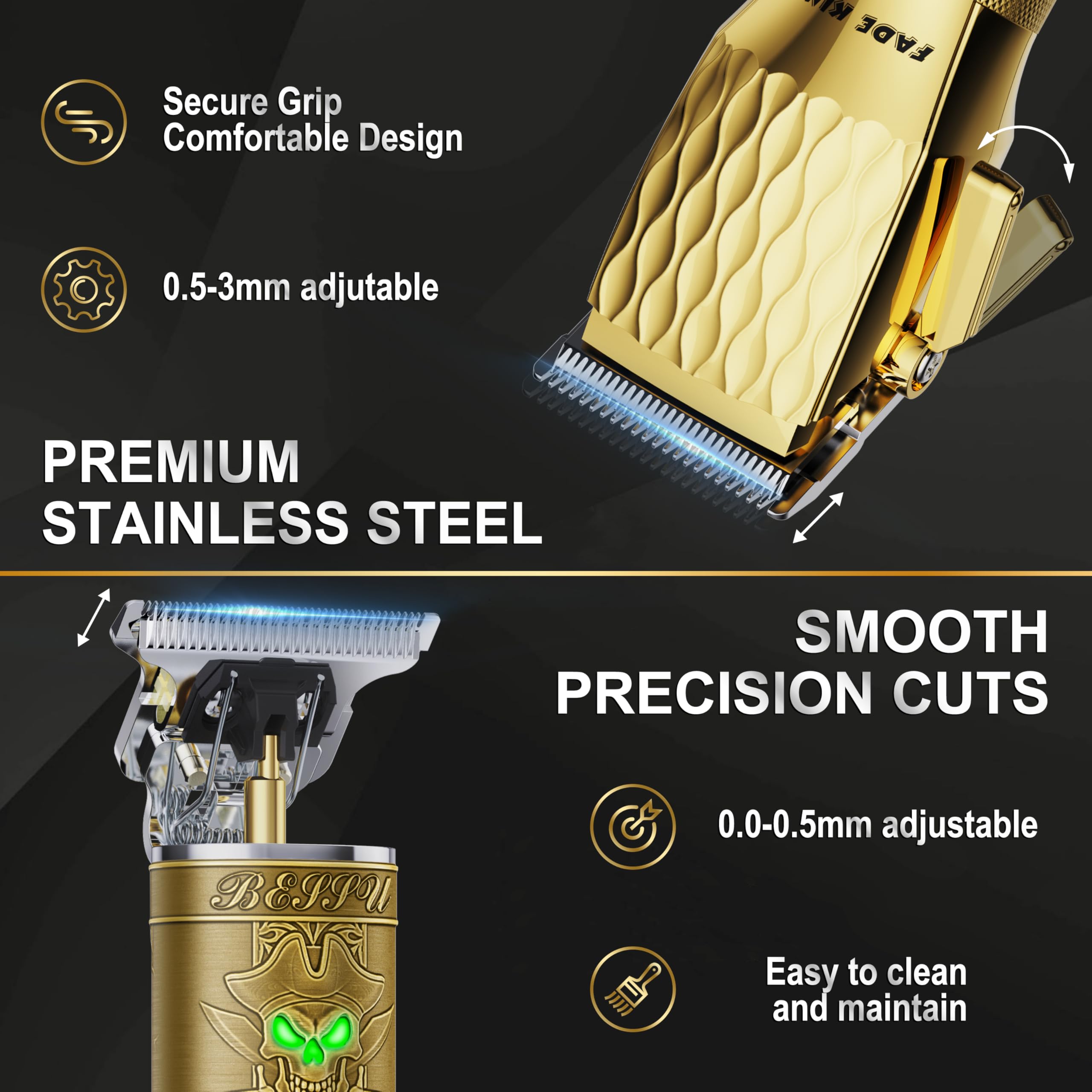 FADEKING beard trimmer with precision blade for sharp facial grooming.