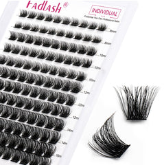 FADLASH lash clusters 144 pieces with D curl for versatile eye looks.