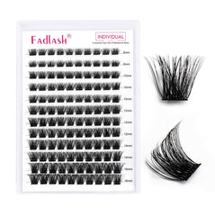 Close-up of FADLASH lash clusters showing D curl and fine fibers.