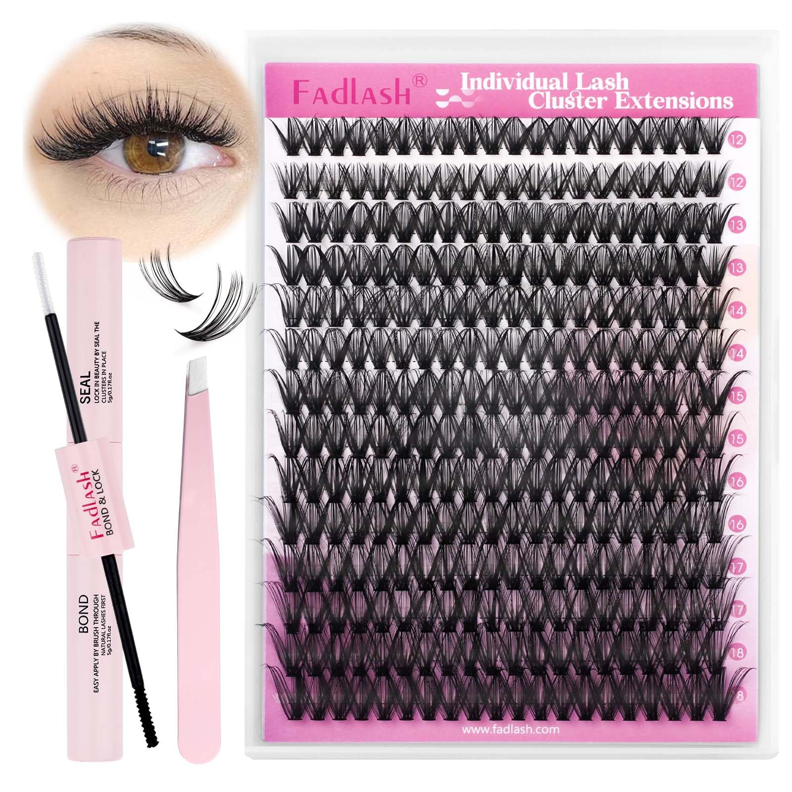 FADLASH lash clusters kit tray with 280 clusters for quick, natural lash fullness.