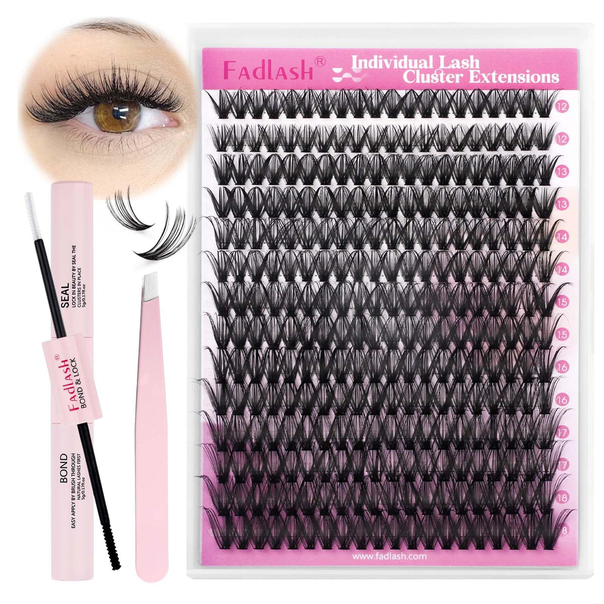 FADLASH lash clusters kit tray with 280 clusters for quick, natural lash fullness.