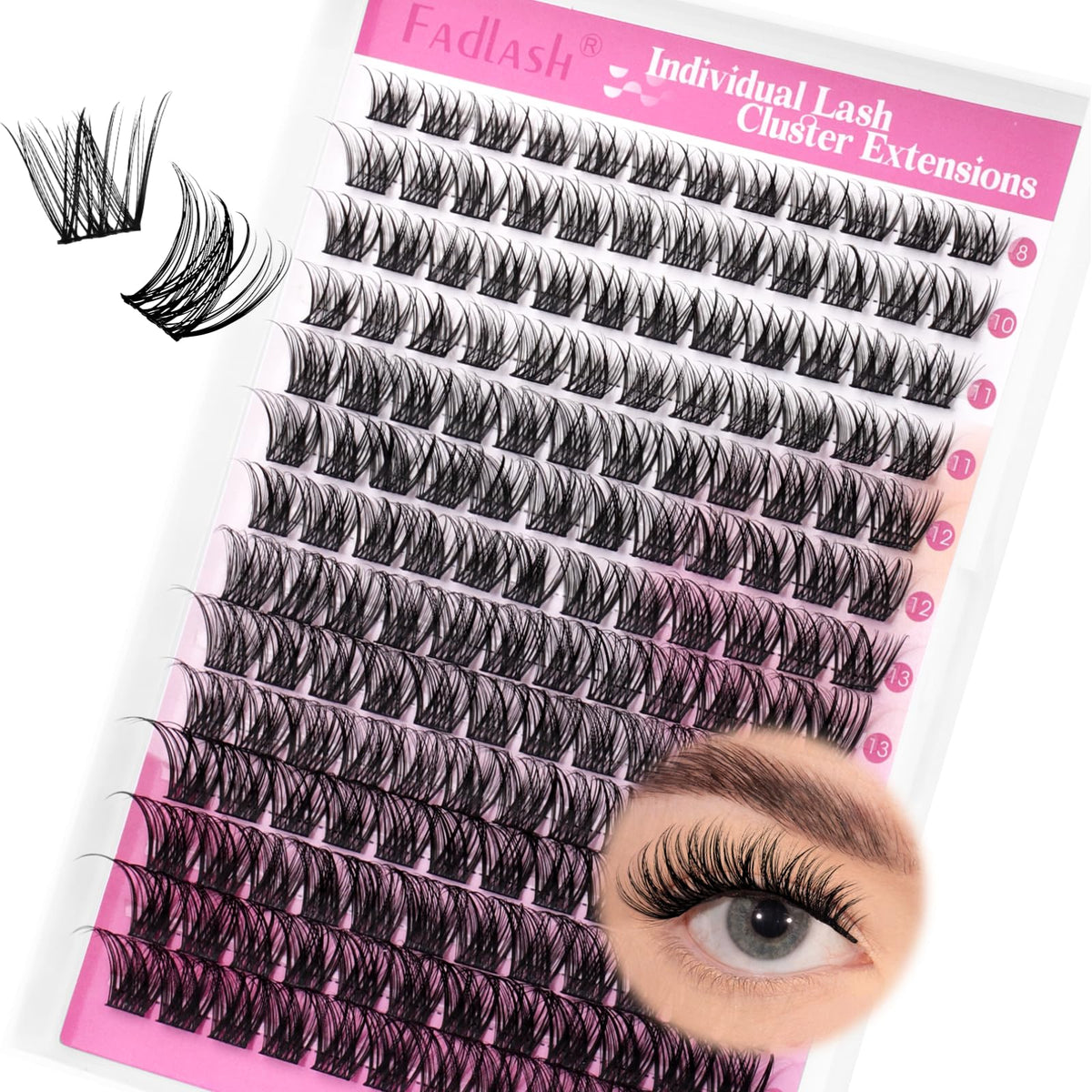 FADLASH Lash Clusters Wispy D-Curl 8-16mm for natural glam daily wear