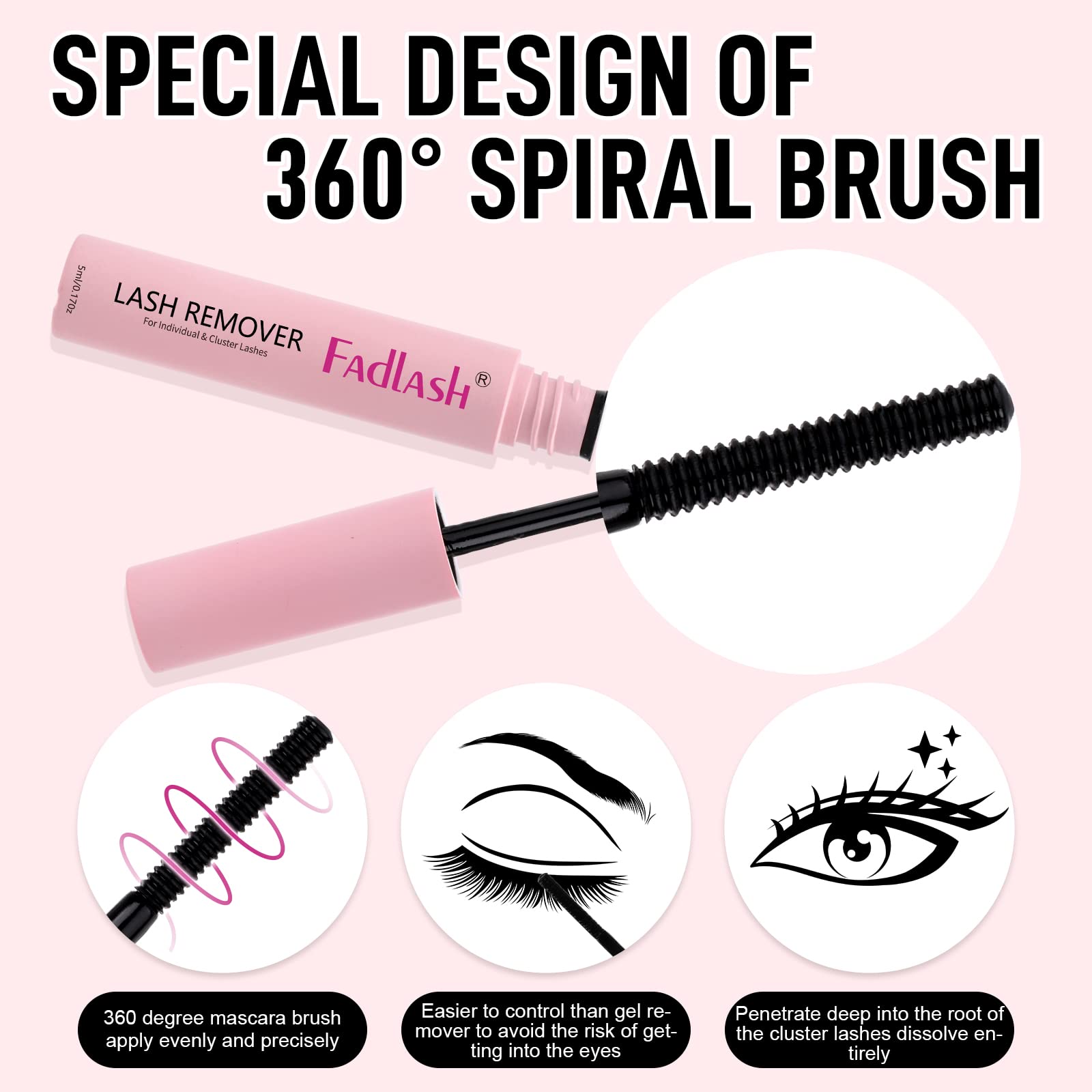 FADLASH Lash Glue Remover application steps image highlights simple five-step process