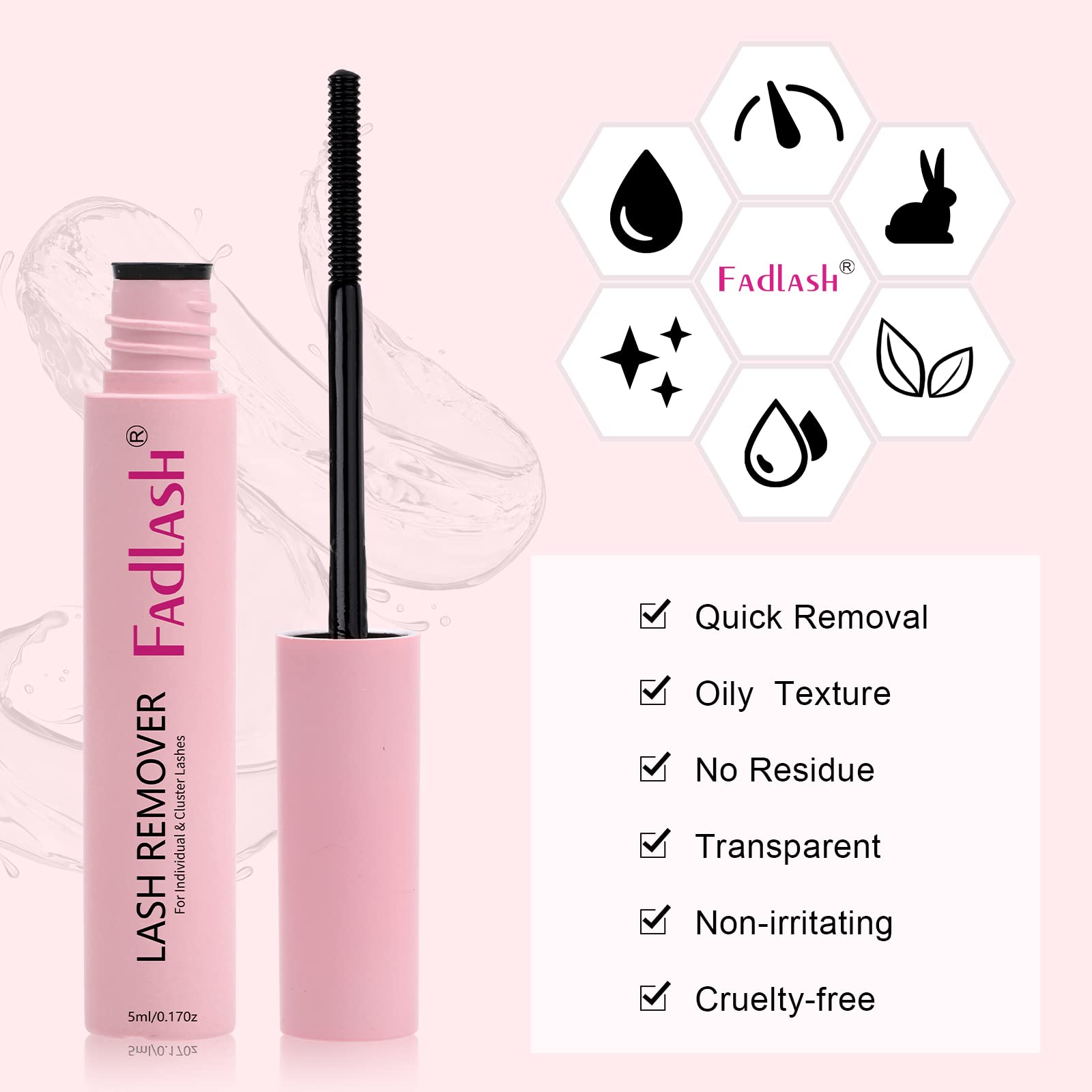 FADLASH Lash Glue Remover spiral brush demonstrates precise application and reduced eye contact