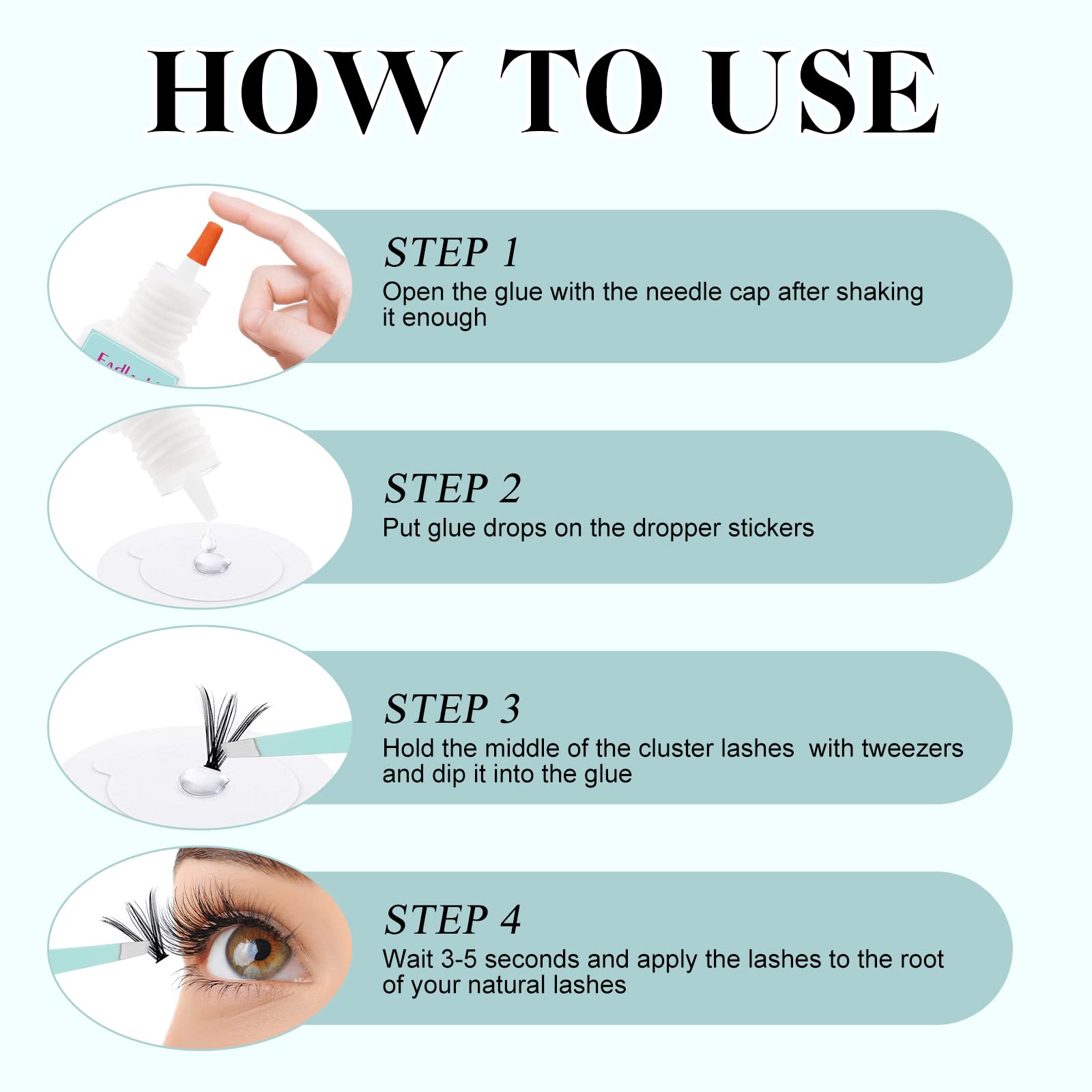 FADLASH long-lasting glue holding clusters for 7-15 days.
