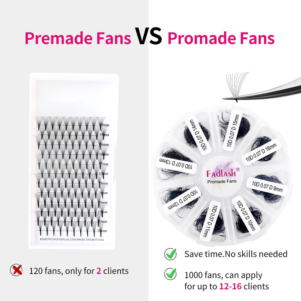 FADLASH matte black base premade fans close-up showing uniform size