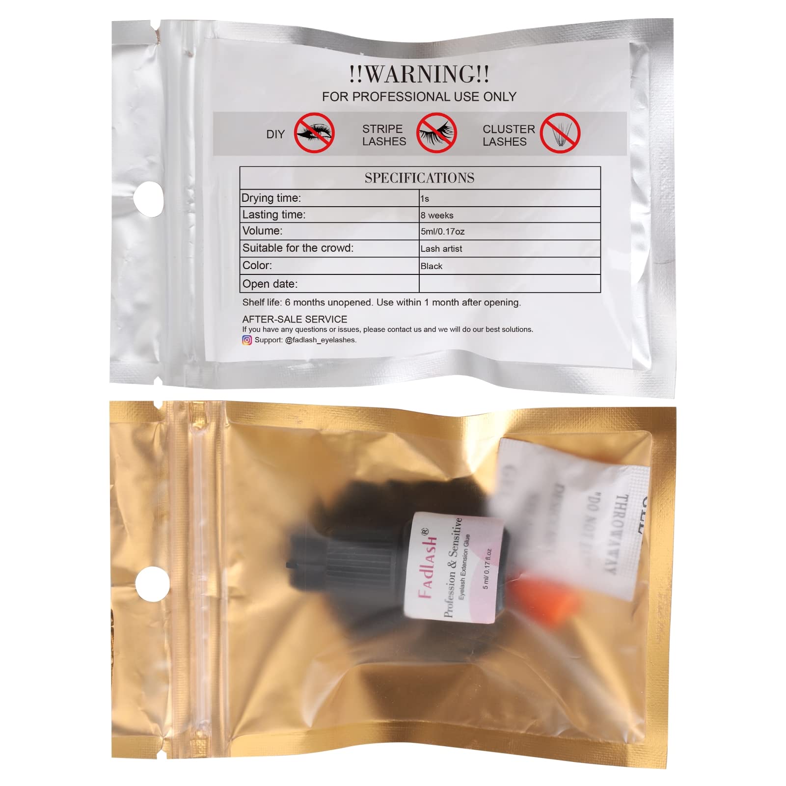 FADLASH professional-use label on packaging aimed at salons