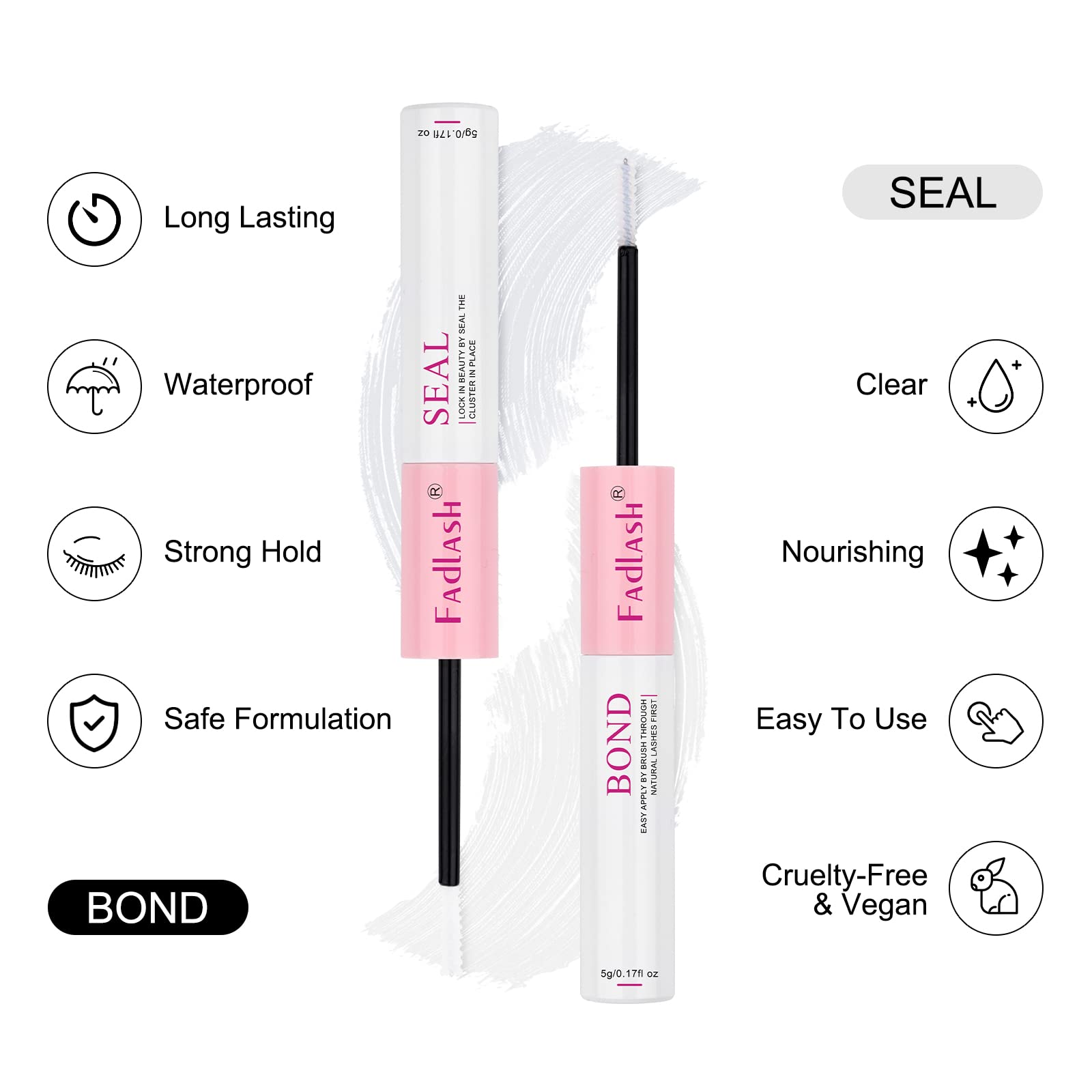 FADLASH Spiral brush application head ensures even glue distribution on lashes.