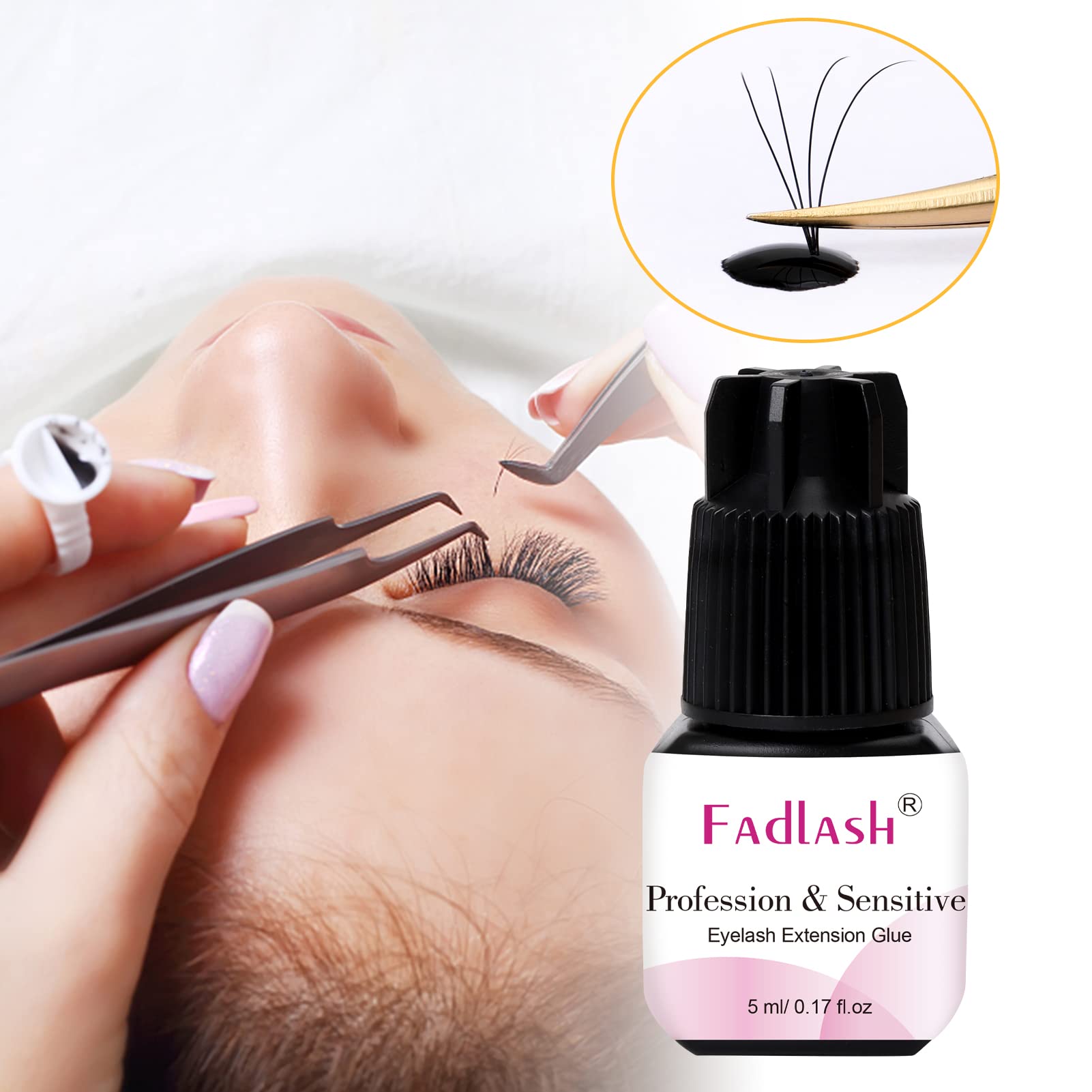 FADLASH thin-viscosity glue during precise application for smooth lash pairing