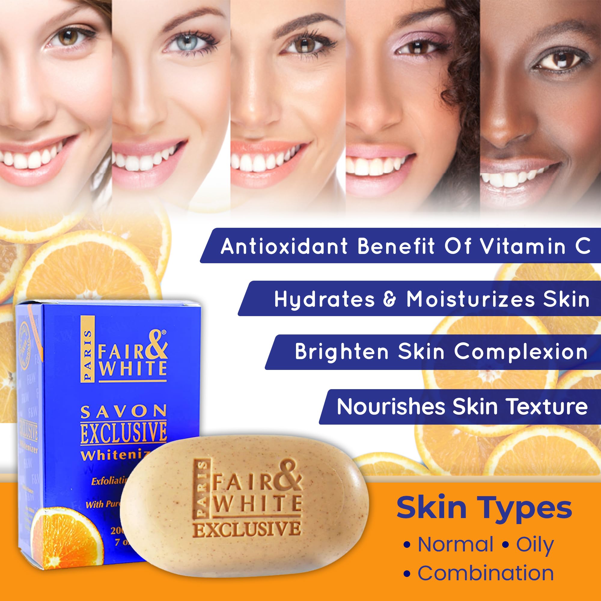 FAIR & WHITE jabón exfoliante con vitamina C para piel iluminada