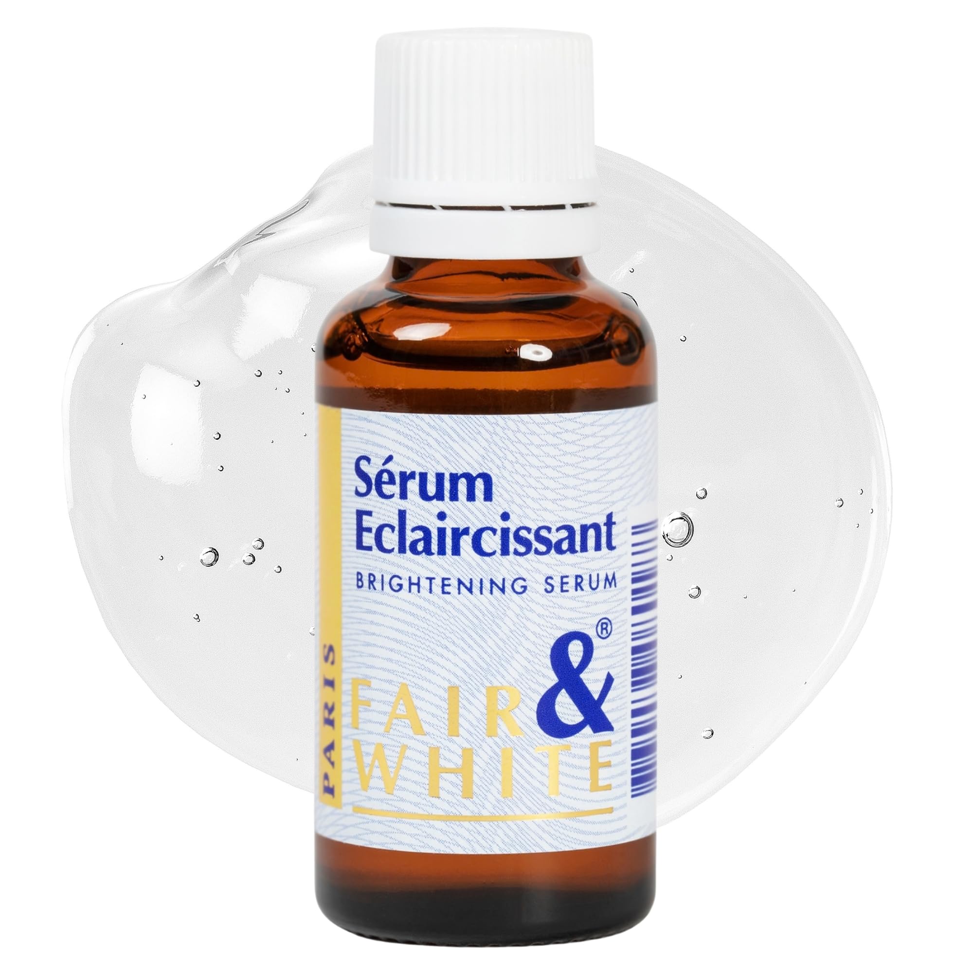 FAIR & WHITE Original Serum botella facilita aplicación suave para piel más luminosa.