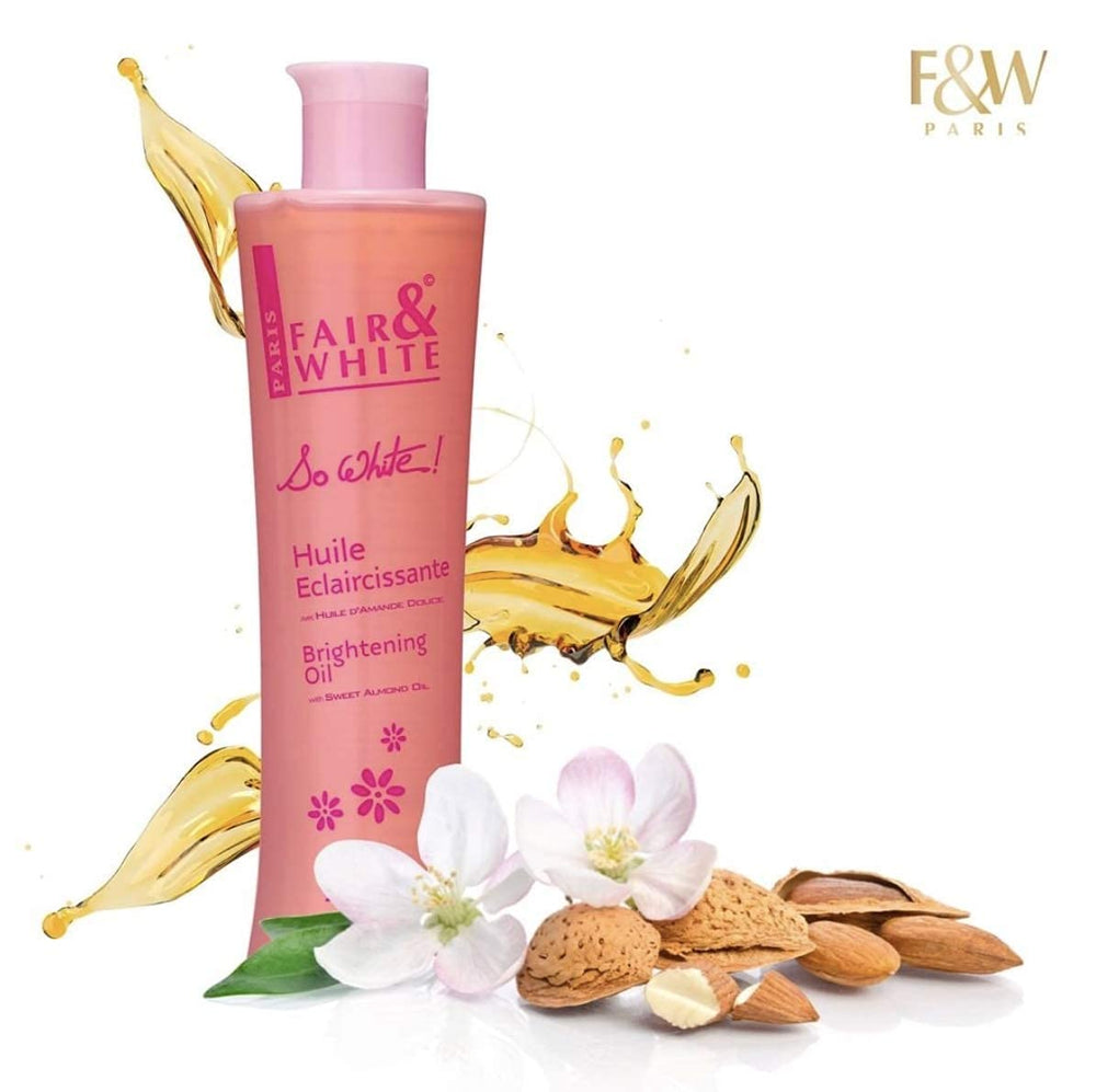 BOX and bottle set of FAIR & WHITE So White Body Oil for gifting.
