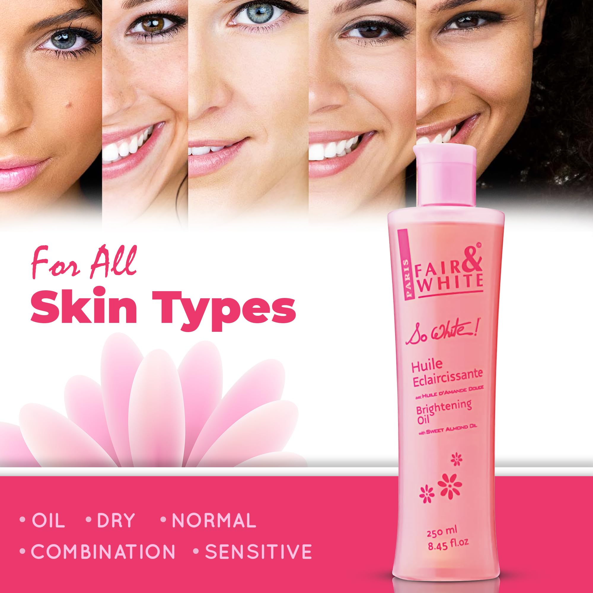 Close-up texture of FAIR & WHITE So White Body Oil indicating rich hydration.