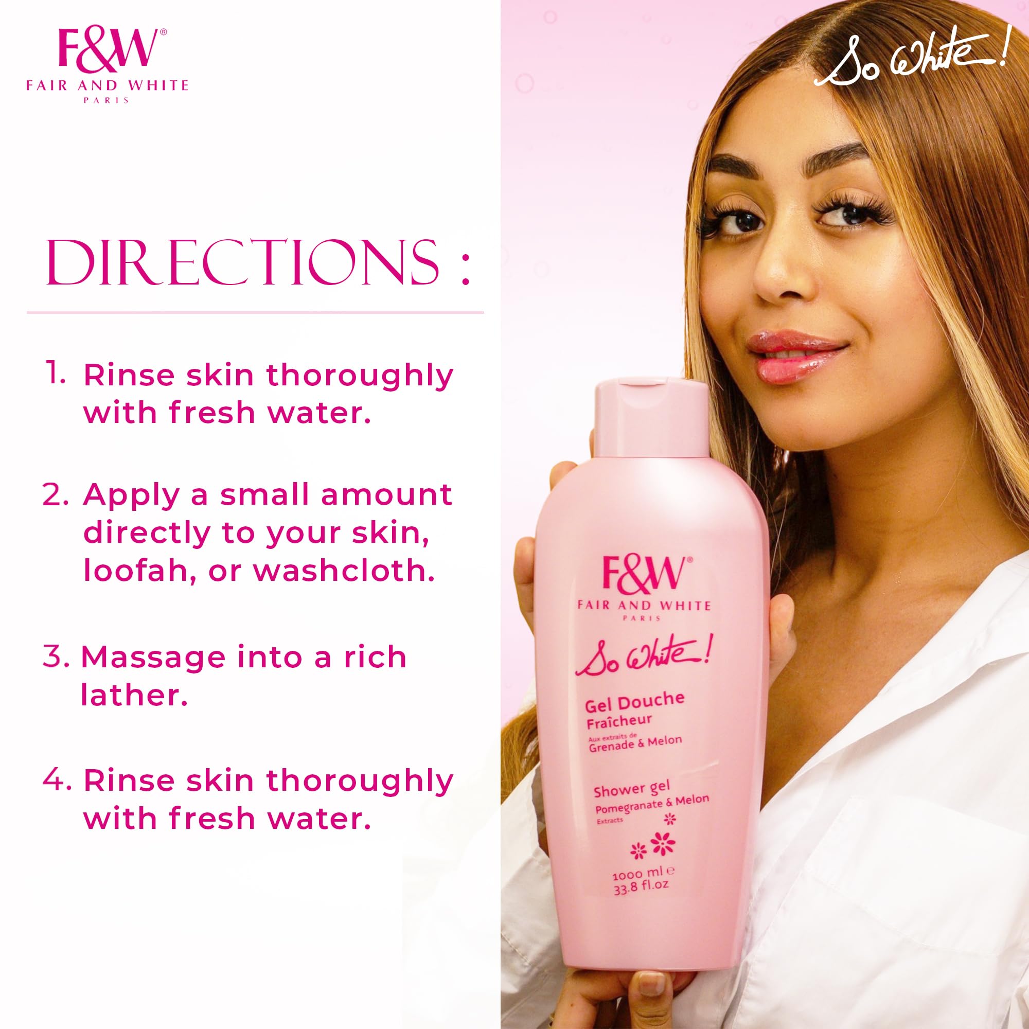 FAIR & WHITE So White, cuidado-piel, aroma suave y propiedades hidratantes.