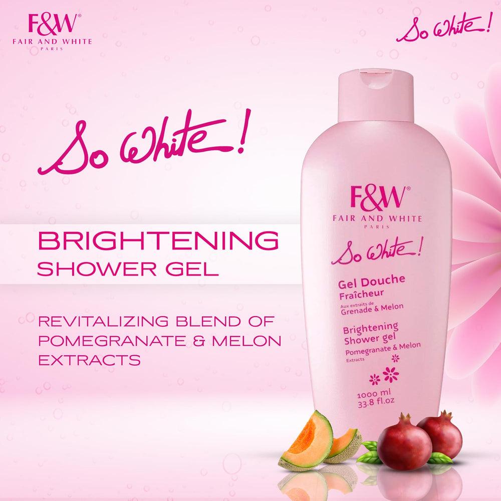FAIR & WHITE So White, espuma-ducha, textura cremosa y piel suave.