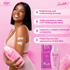 So White pink packaging on dresser for daily radiance