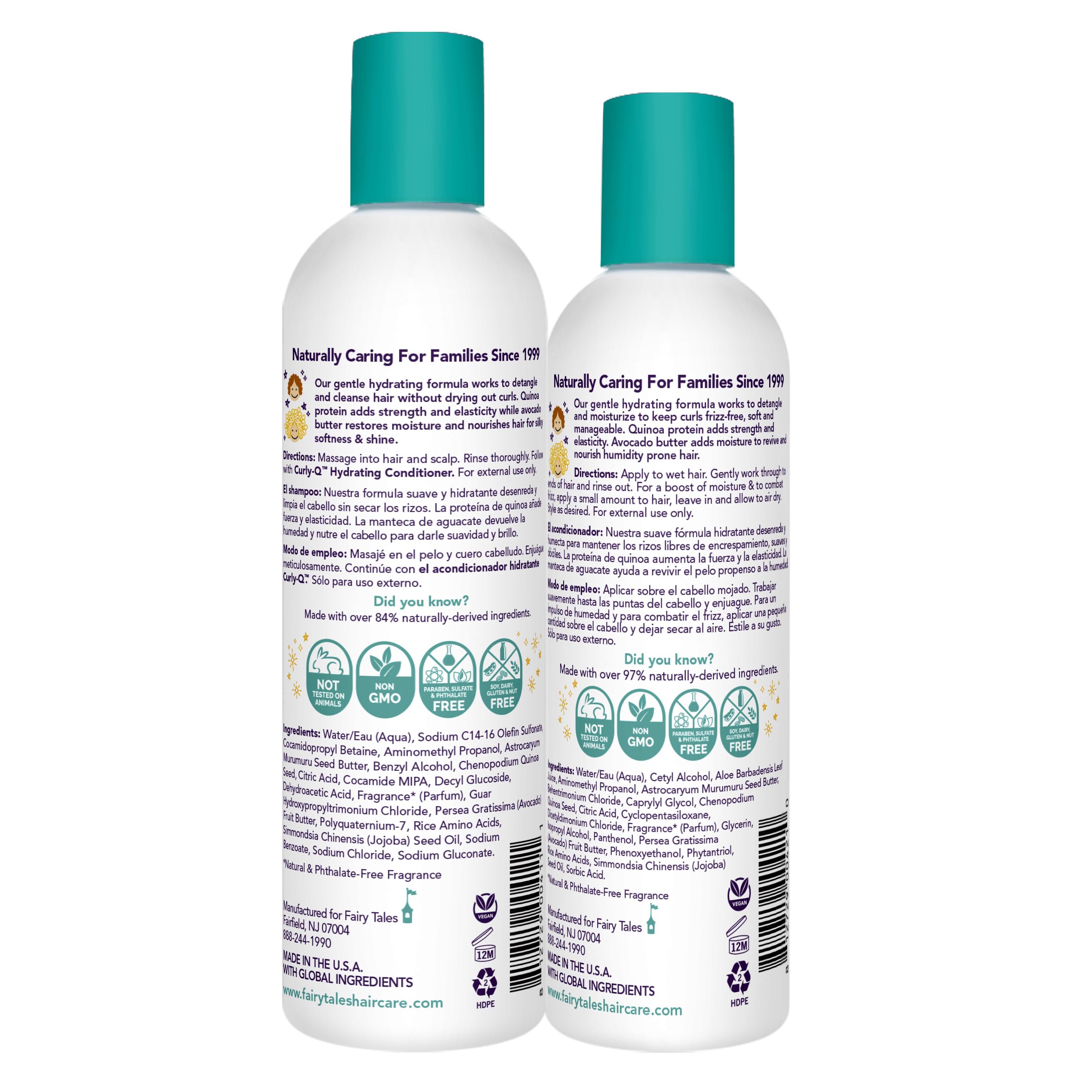 Acondicionador Fairy Tales Curly Q en botella, desenreda sin irritar cabellos rizados.