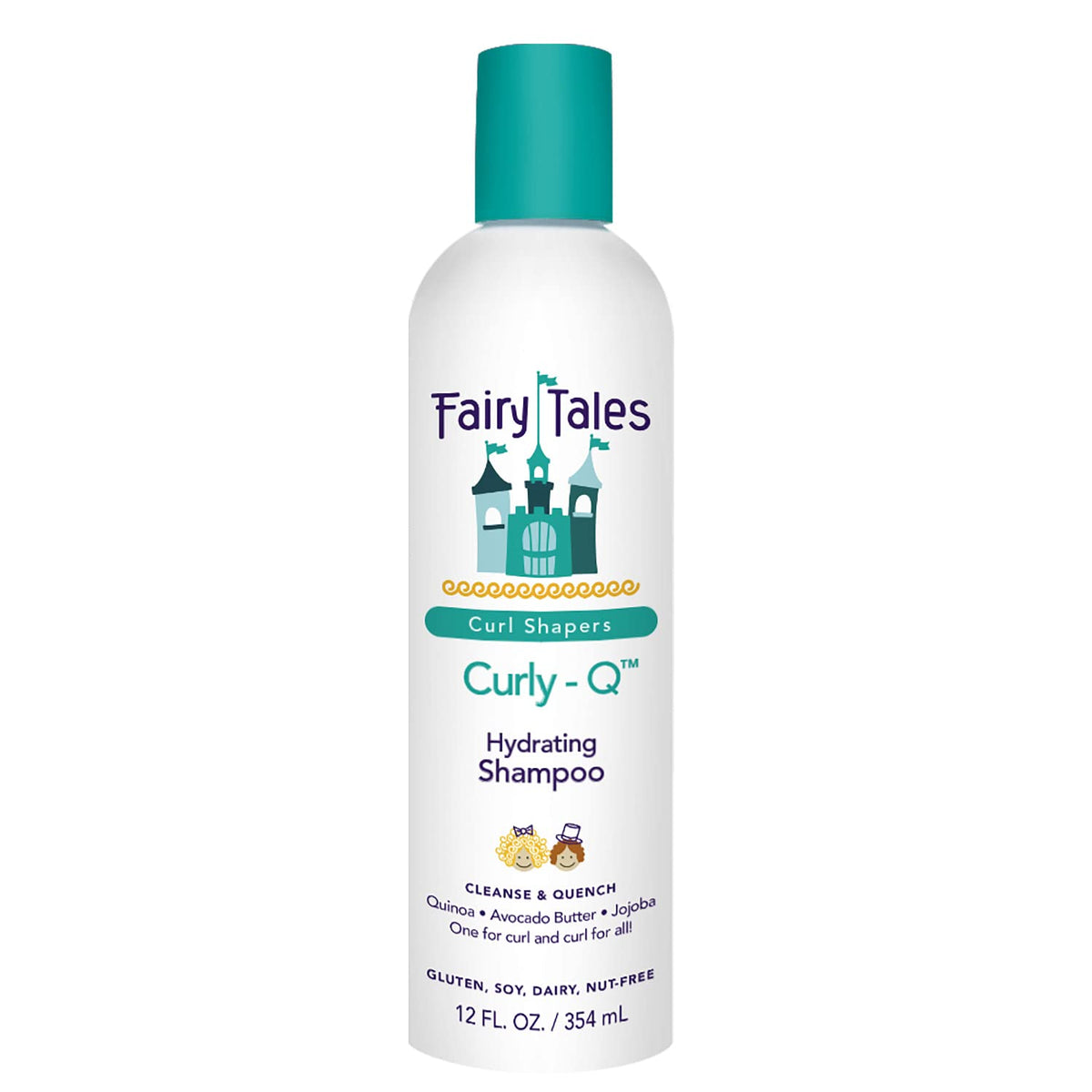 Botella de Fairy Tales Curly Q hidratante champú para rizos.