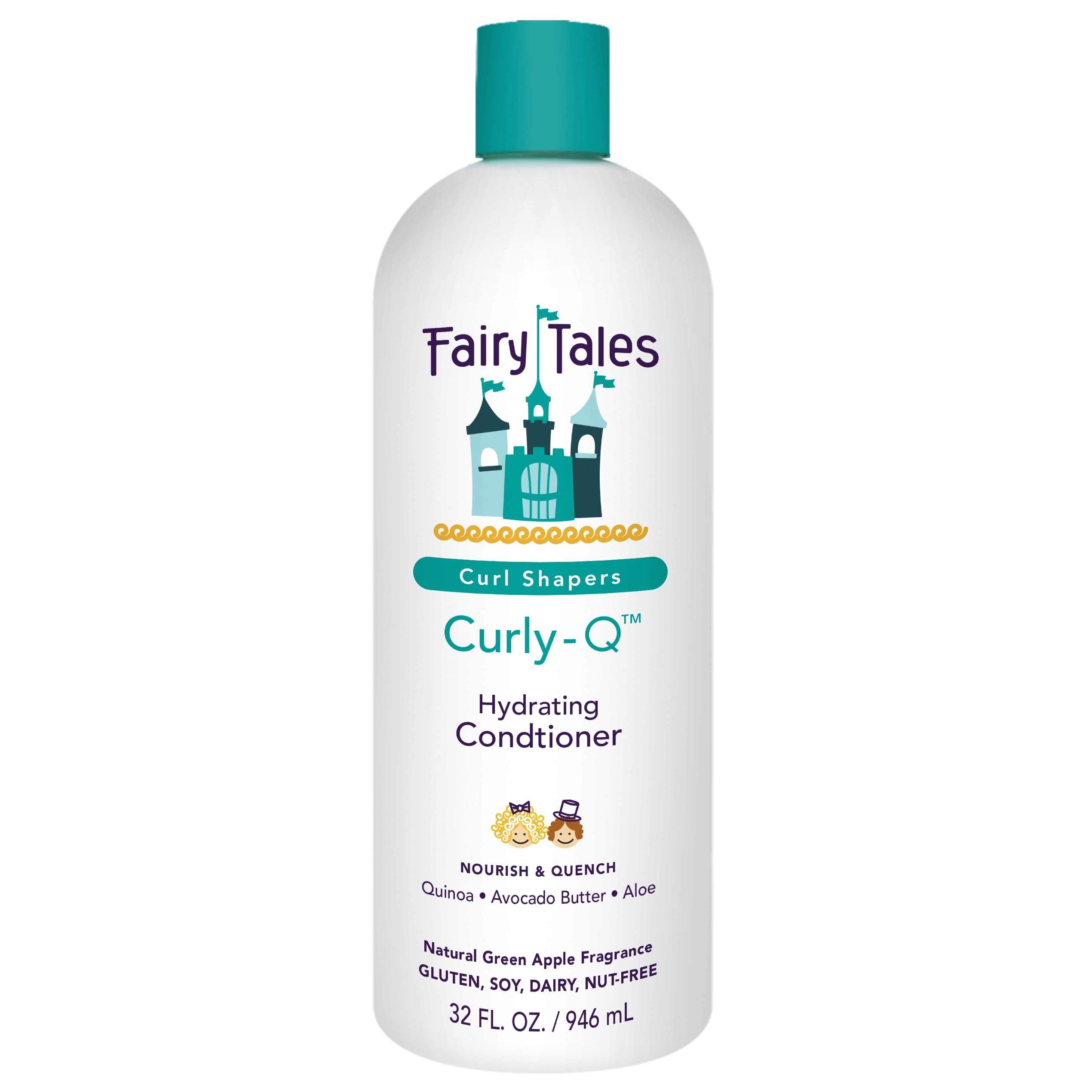 Fairy Tales Curly Q hydrating conditioner bottle promotes smooth, manageable curls