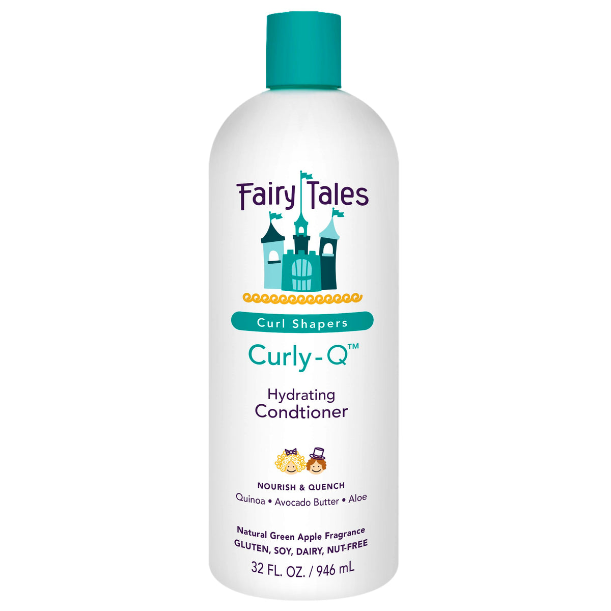 Fairy Tales Curly Q hydrating conditioner bottle promotes smooth, manageable curls