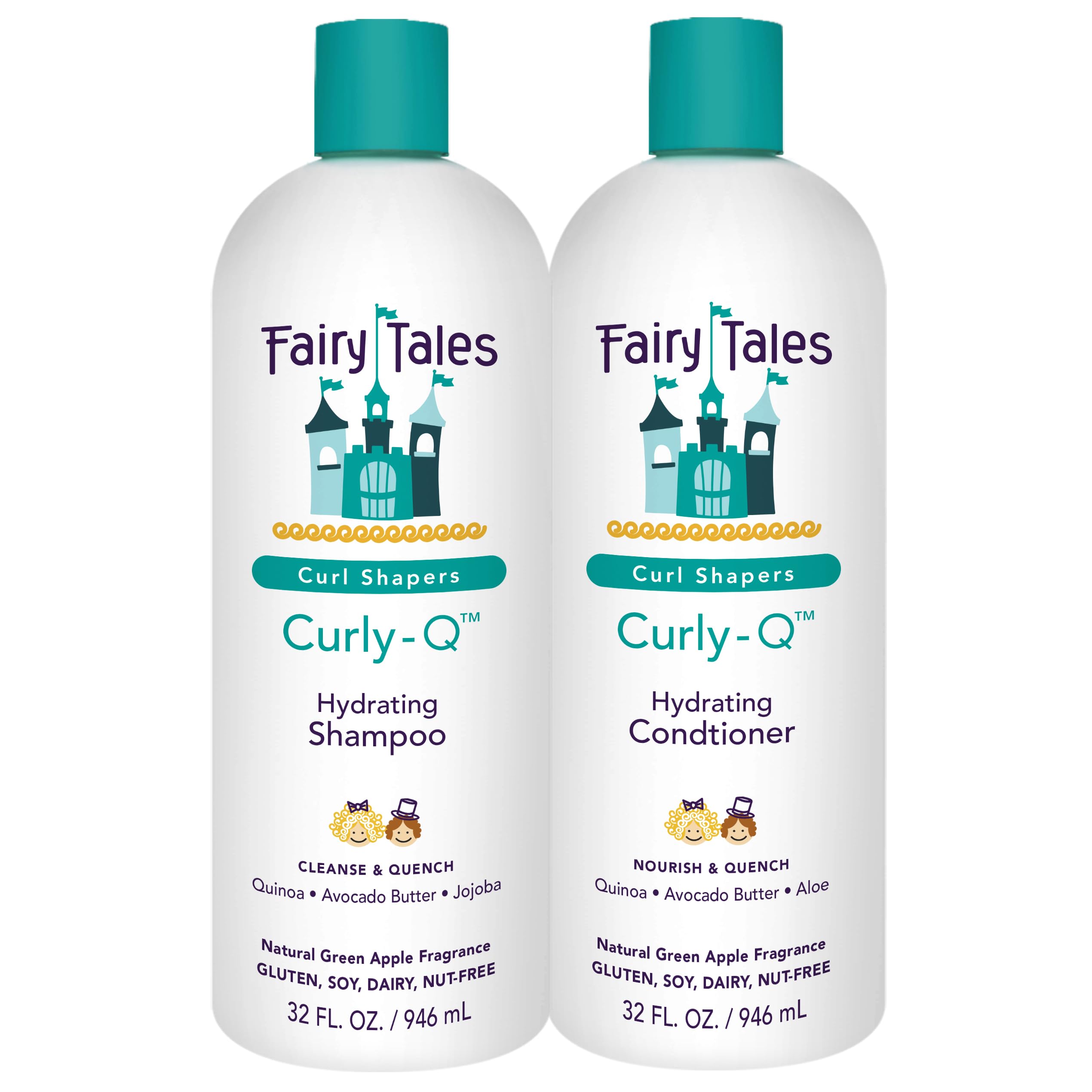 Fairy Tales Curly-Q shampoo bottle highlighting hydrating formula for curls.