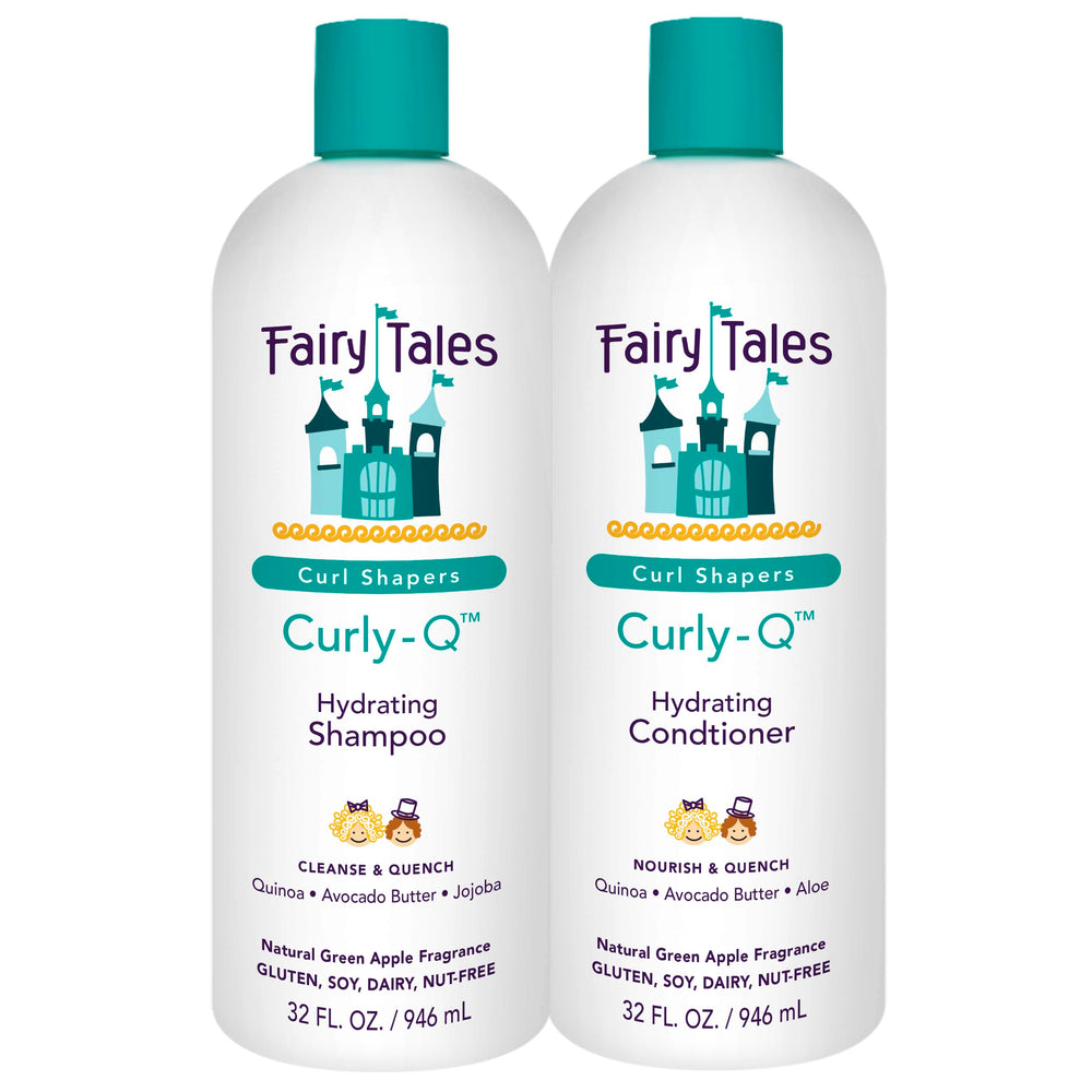 Fairy Tales Curly-Q shampoo bottle highlighting hydrating formula for curls.