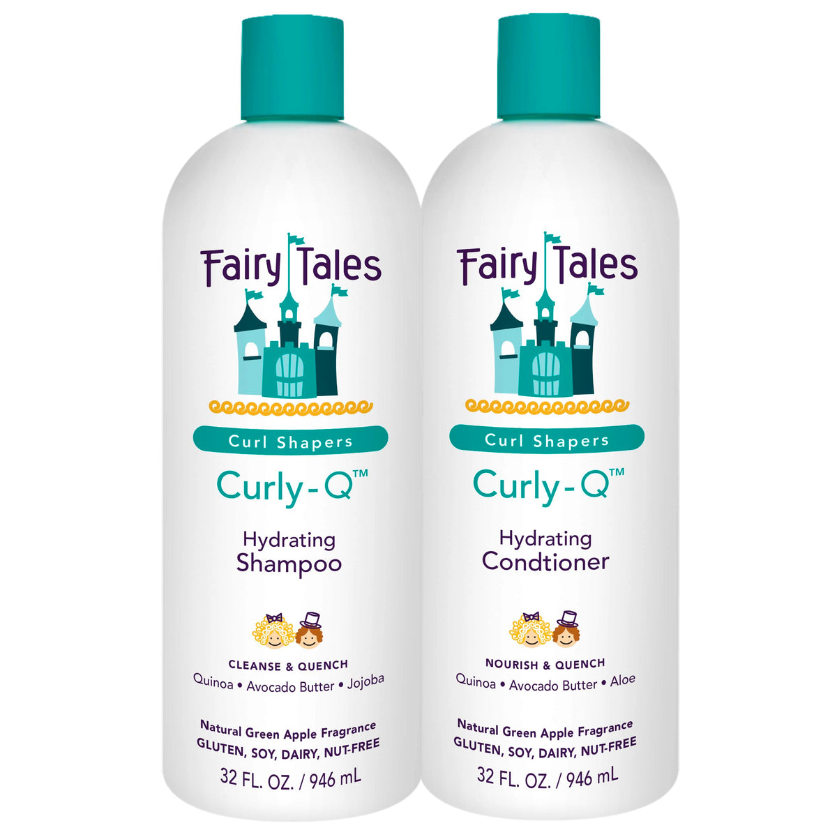 Fairy Tales Curly-Q shampoo bottle highlighting hydrating formula for curls.