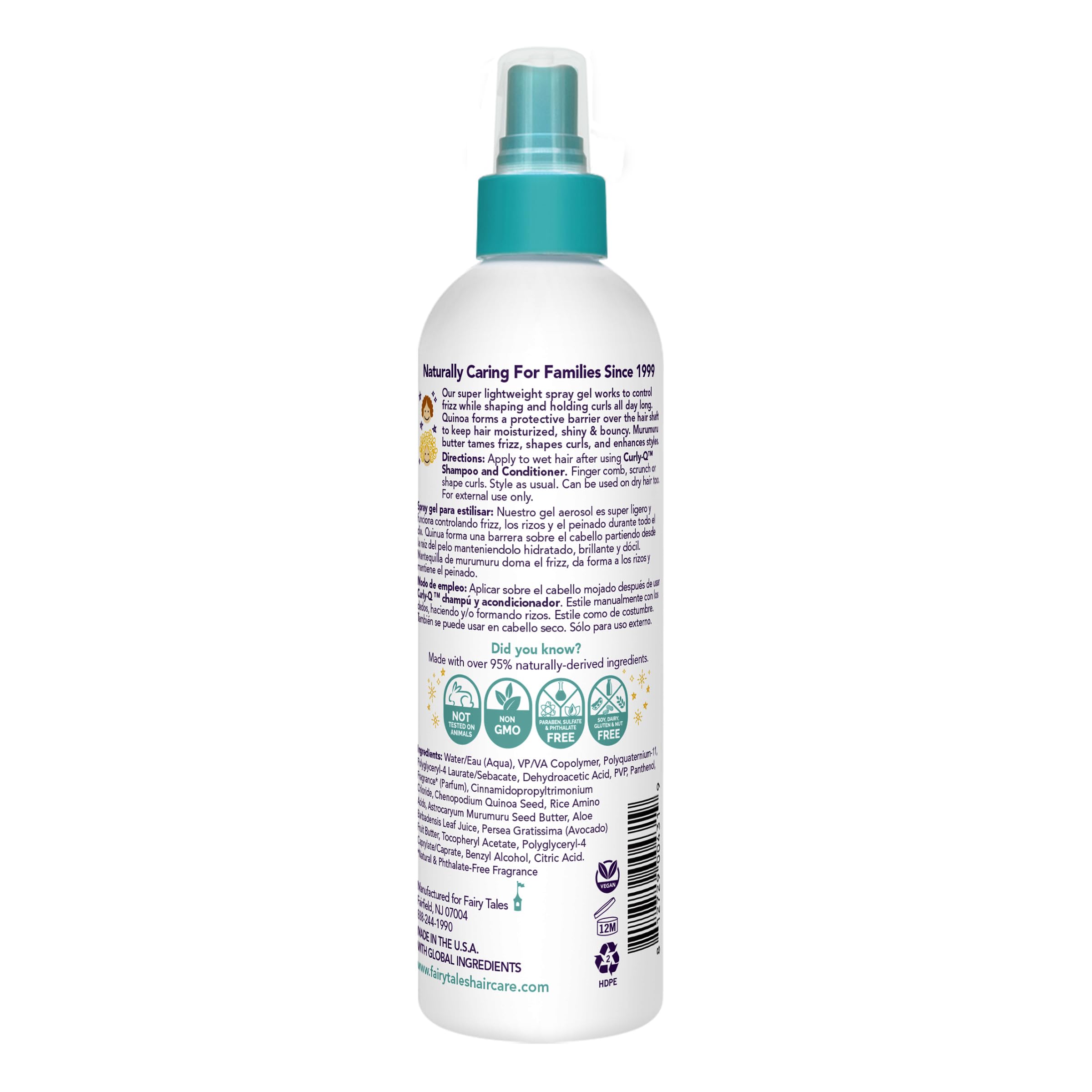Fairy Tales Curly Q spray gel on hair showing defined curls after styling.