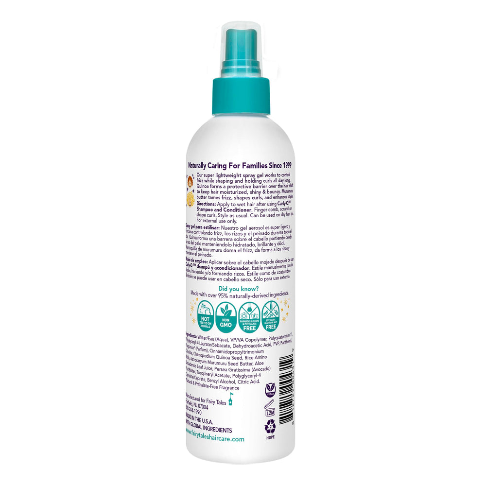 Fairy Tales Curly Q spray gel on hair showing defined curls after styling.