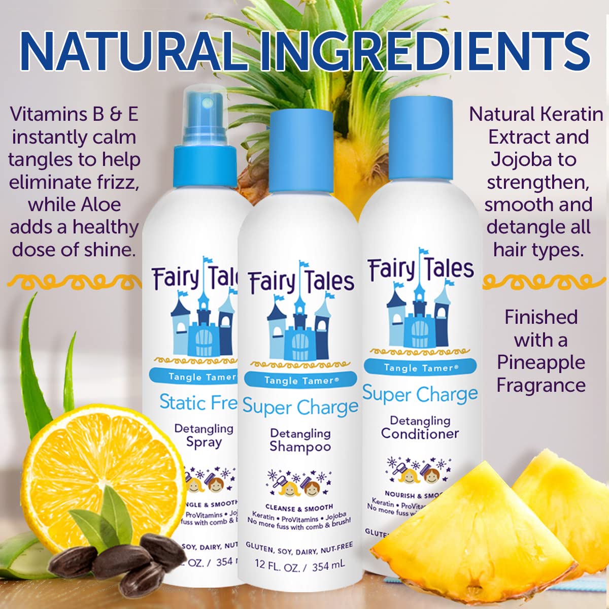 Fairy Tales free-from label underscores sulfate and paraben-free formula for sensitive kids.