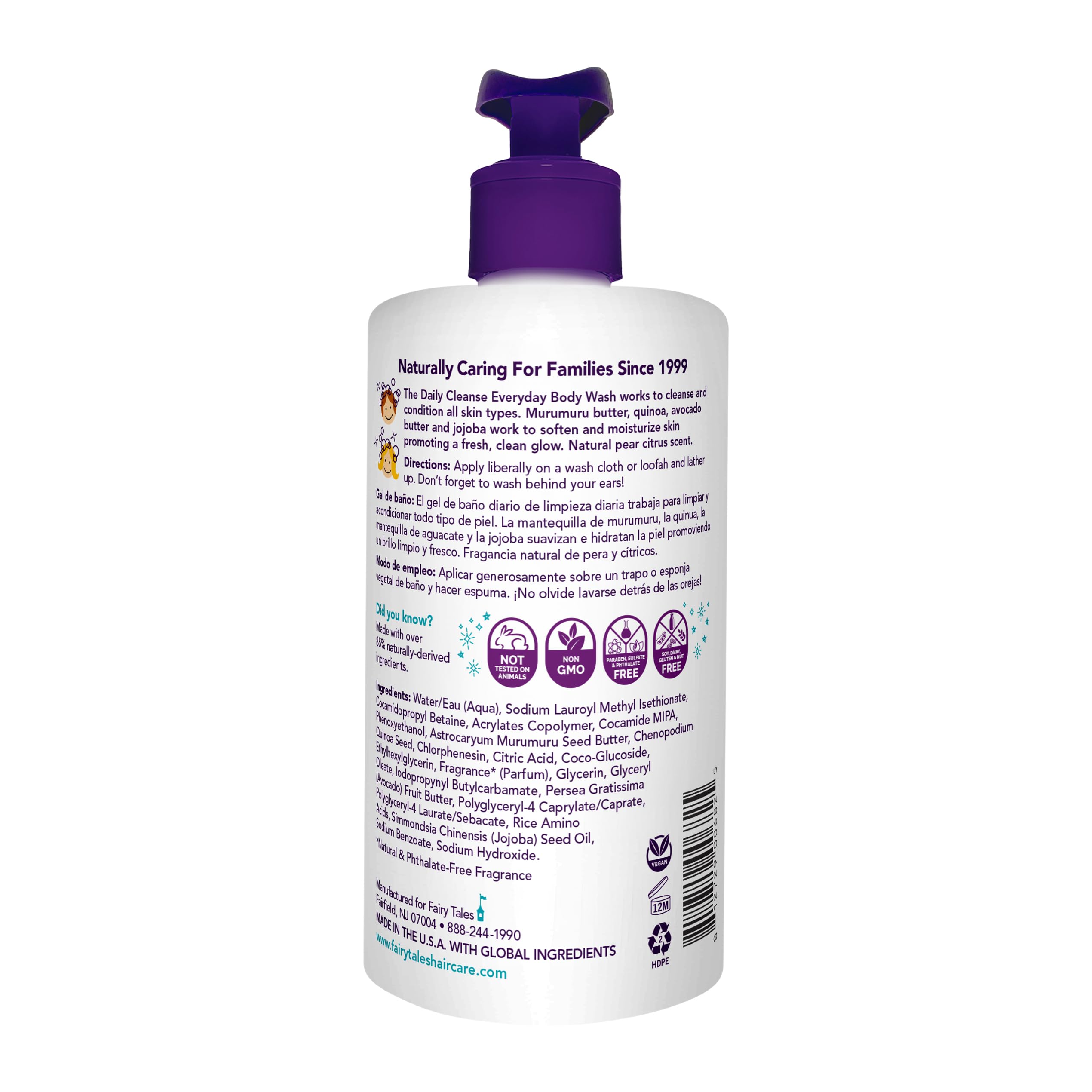 Fairy Tales gel de baño para niños, espuma cremosa y enjuague rápido.