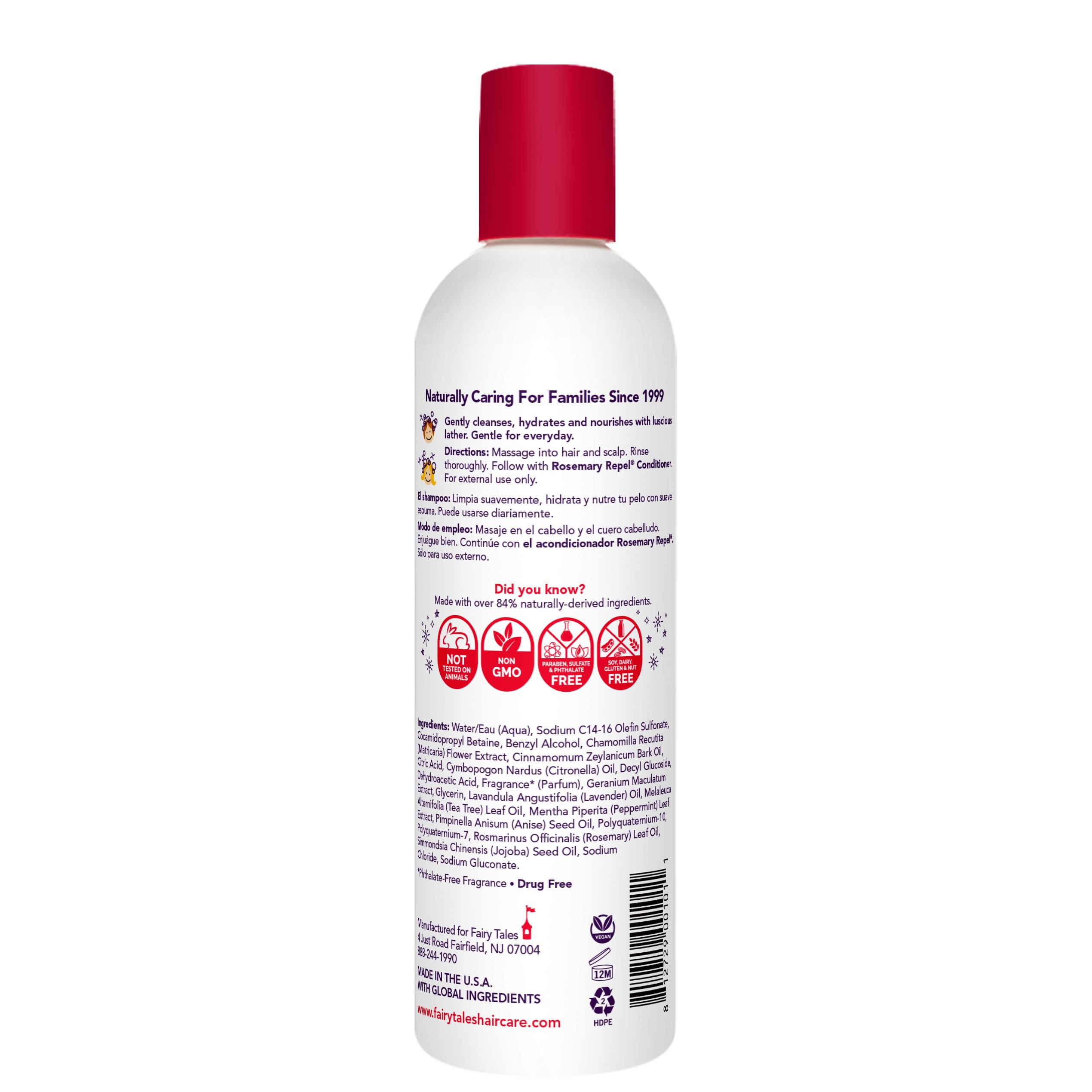 Champú para niños con espuma suave para lavado diario, Fairy Tales Rosemary Repel.