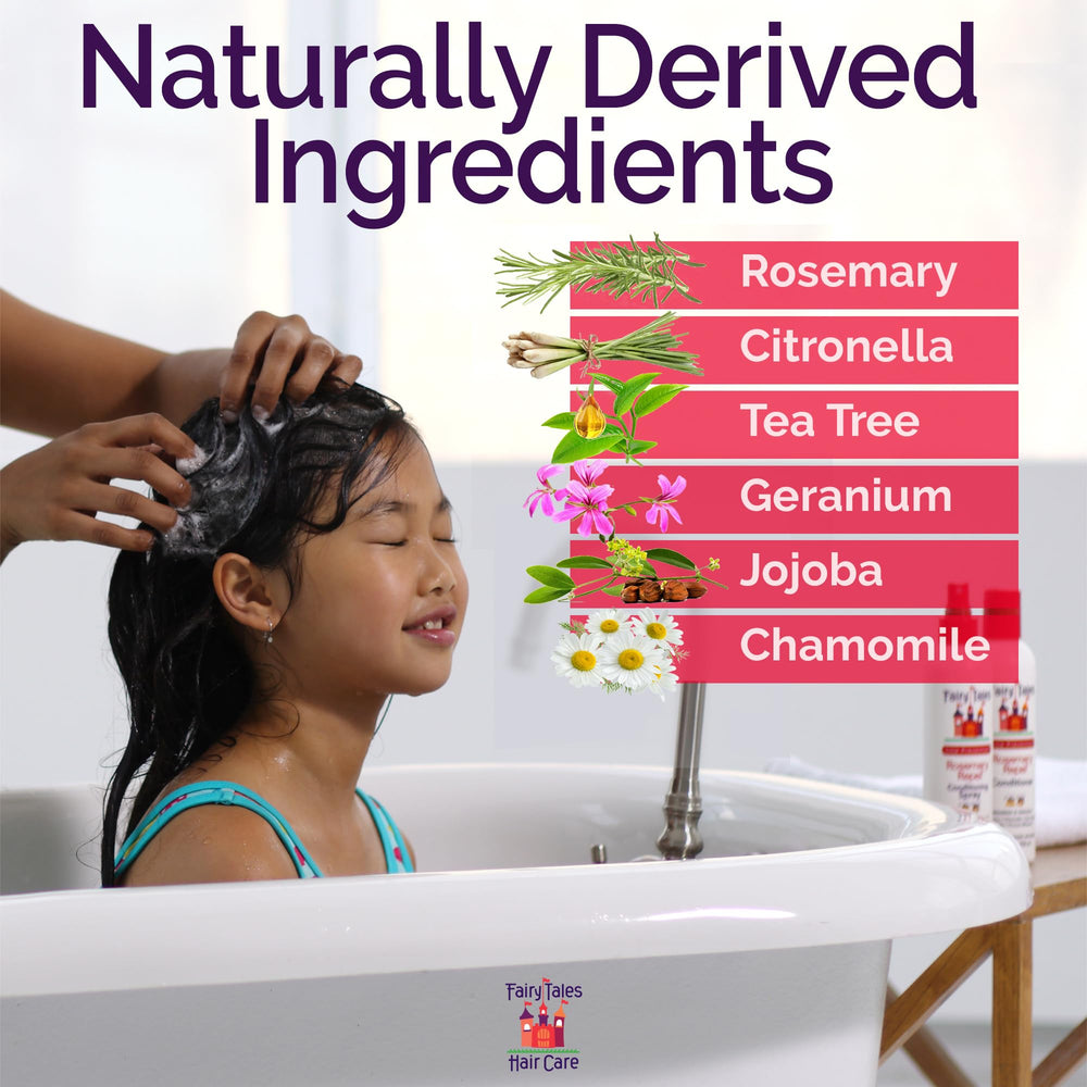 Fairy Tales Rosemary Repel conditioner bottle close-up for hydrated scalp.