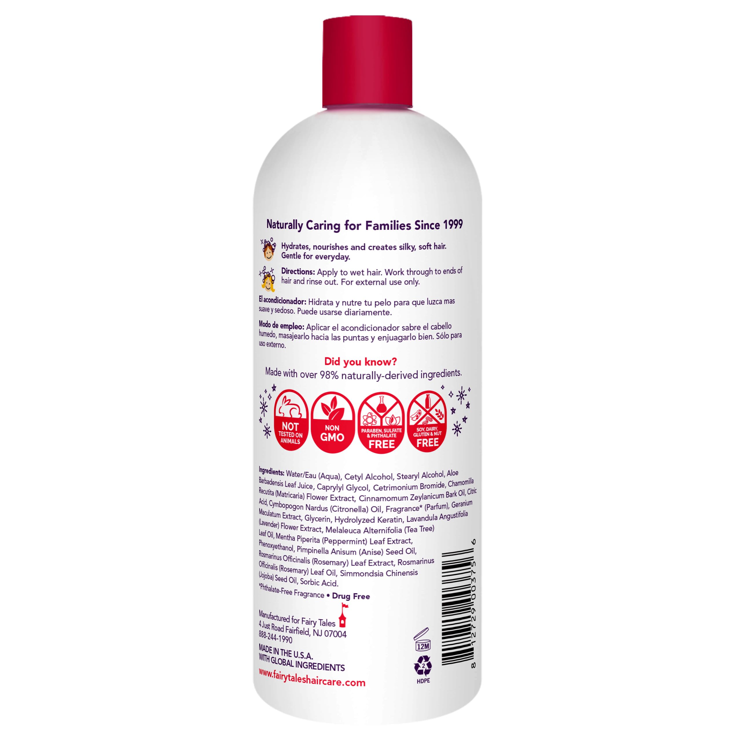 Child applying Fairy Tales Rosemary Repel conditioner to damp hair for easier brushing.