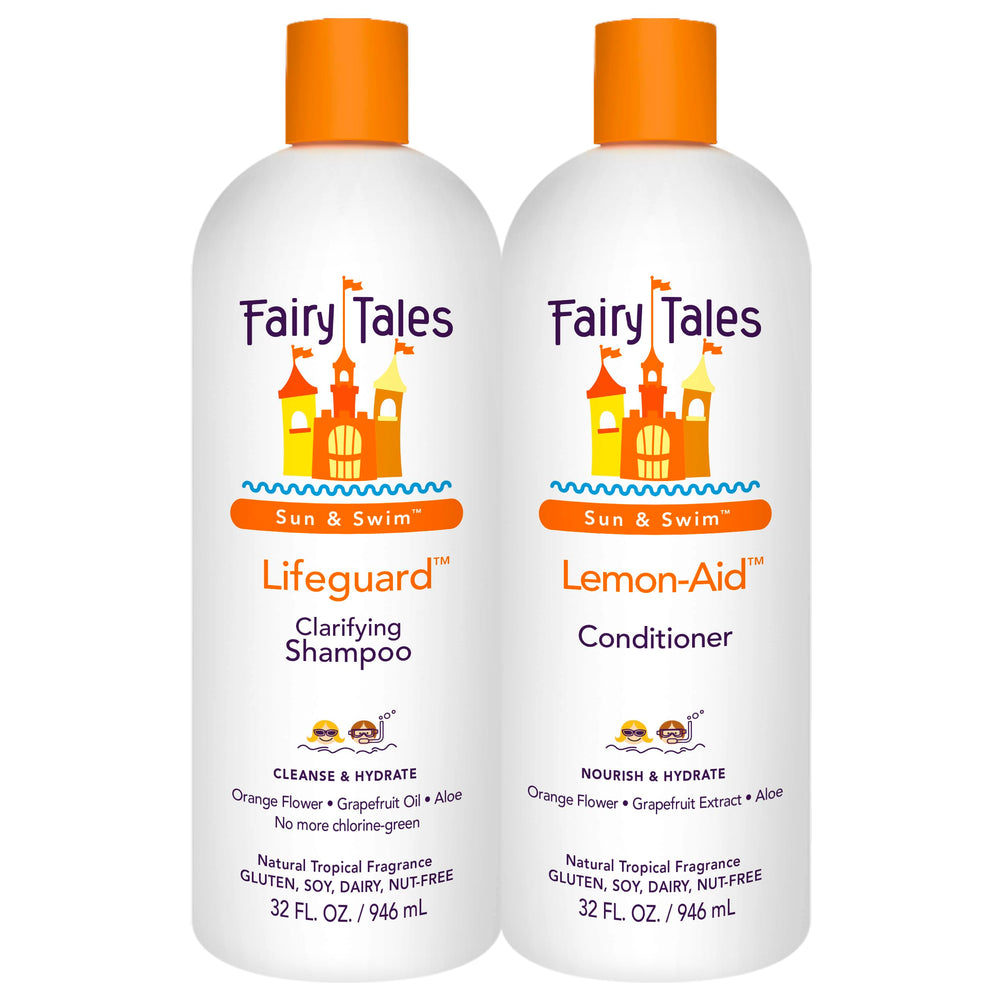 Fairy Tales Swim Shampoo 32oz bottle helps protect kids' hair after swimming.