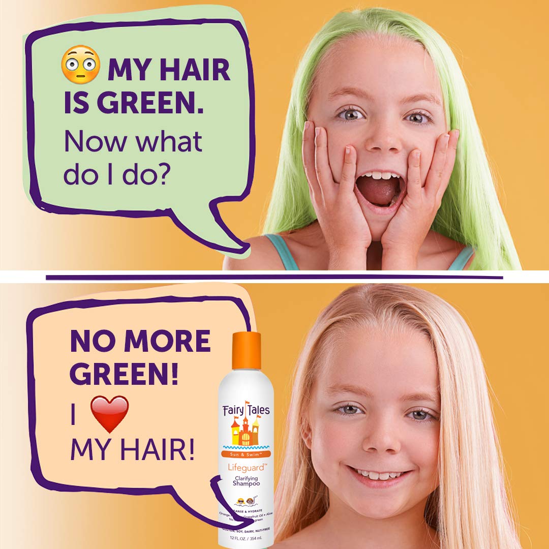 Chlorine and mineral buildup removal with Fairy Tales Swim Shampoo.