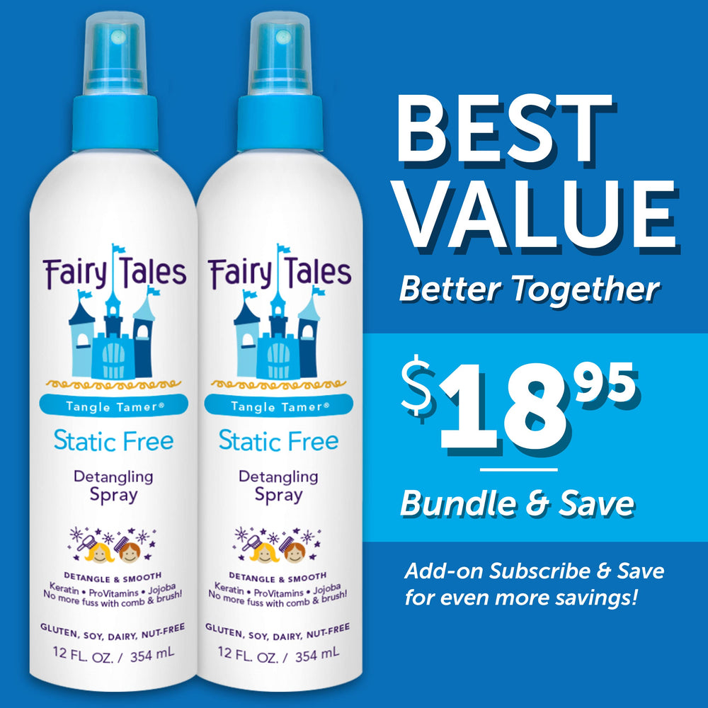 Applying Fairy Tales Tangle Tamer on wet hair for smoother combing