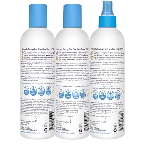 Fairy Tales Tangle Tamer conditioner bottle highlighting frizz control and smoothing for kids