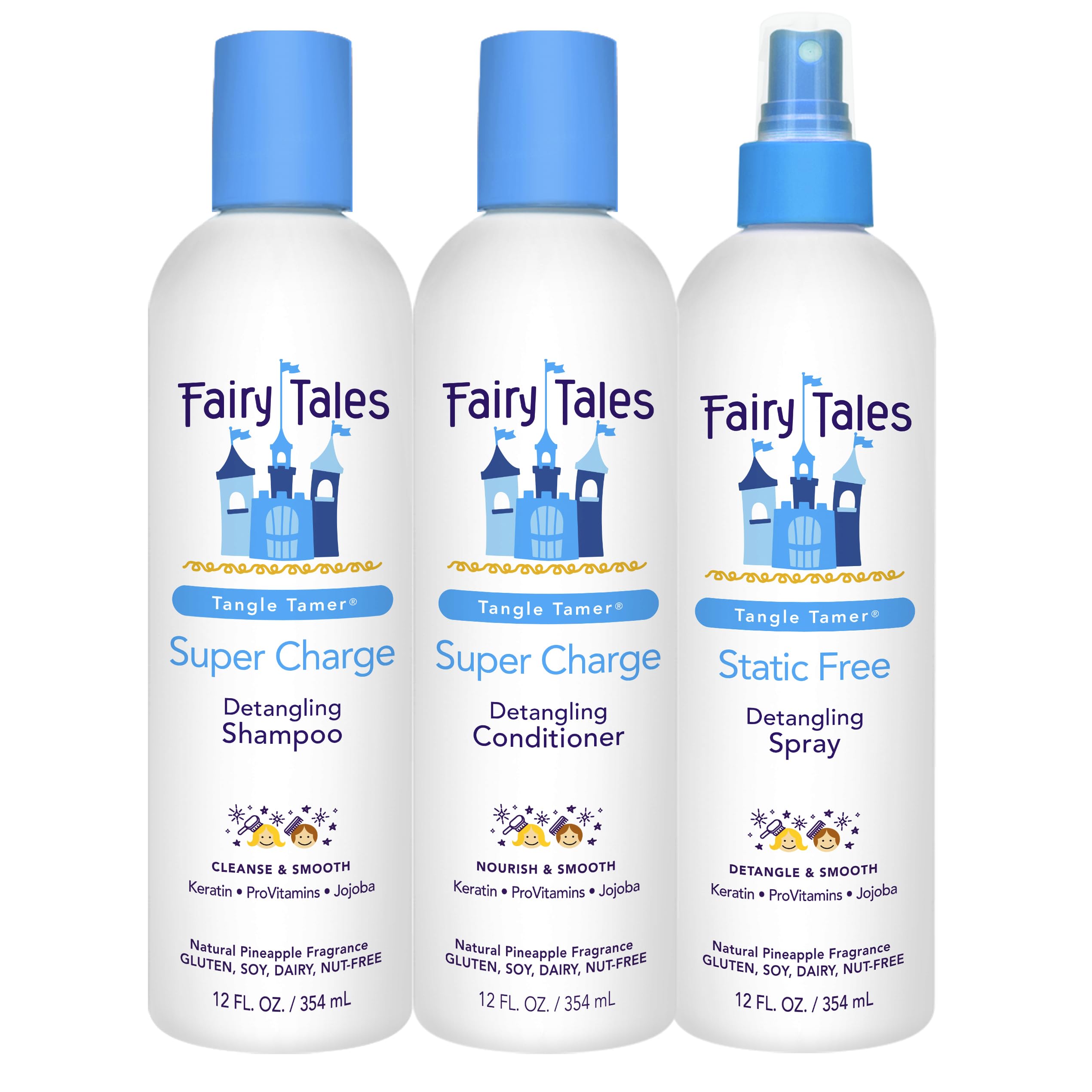 Fairy Tales Tangle Tamer shampoo bottle showing ultra-moisturizing formula for kids' hair