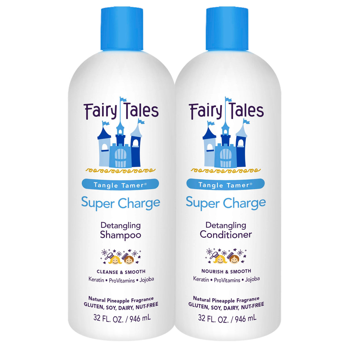 Fairy Tales Tangle Tamer Shampoo bottle highlights ultra-moisturizing detangling action for kids.