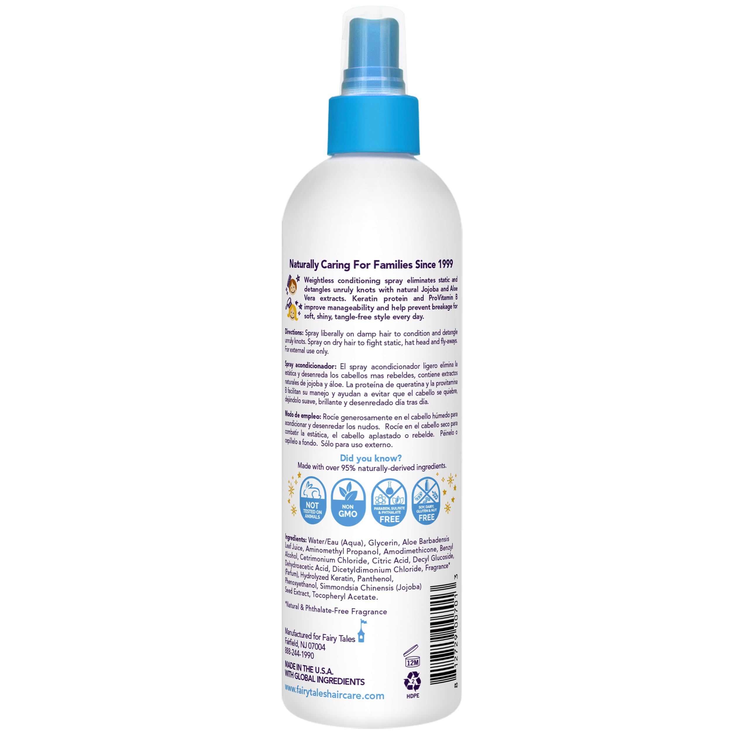 Aplicación fácil de Fairy Tales Tangle Tamer Spray para peinar a niños.