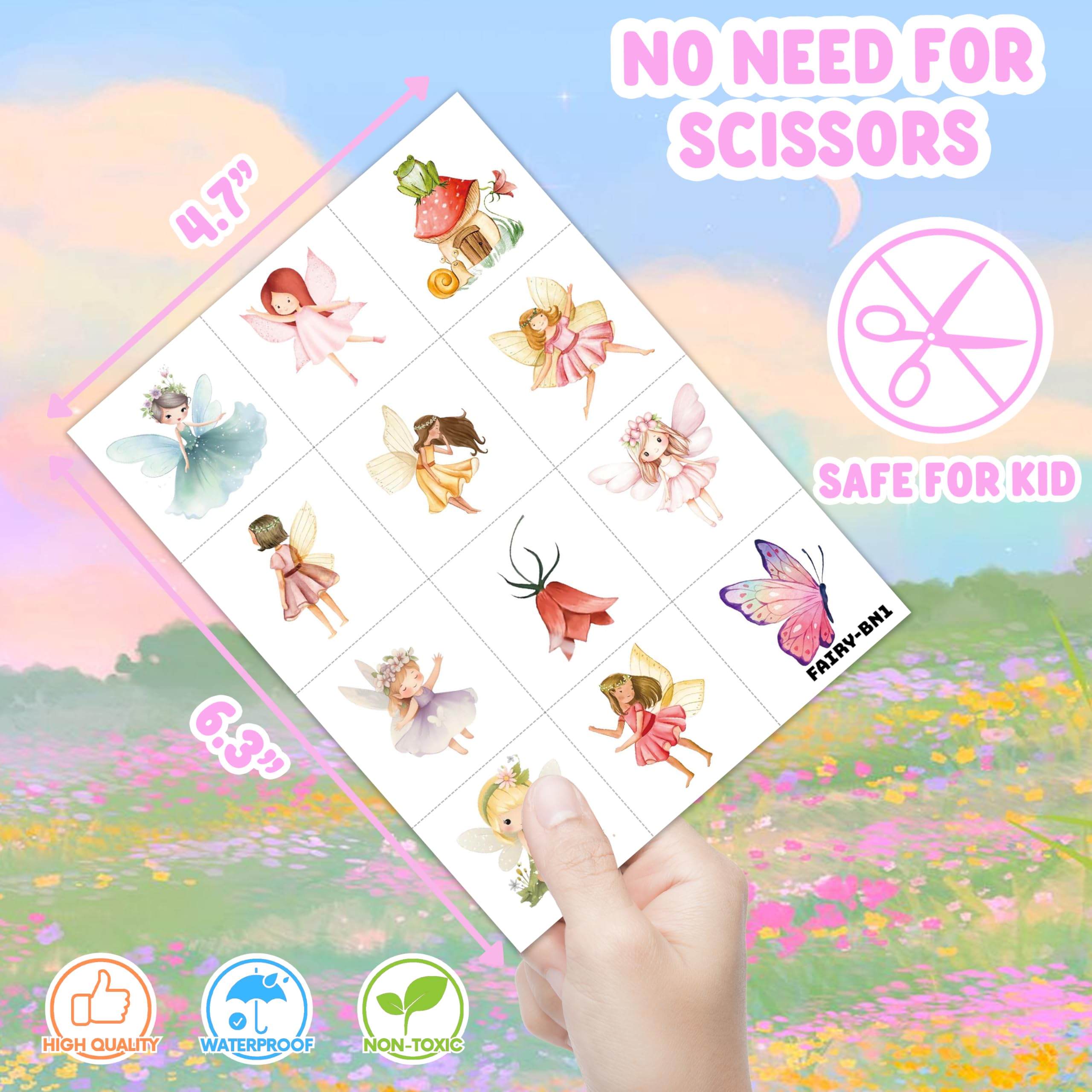 96PCS Fairy Temporary Tattoos colorful ornaments design adds flair.