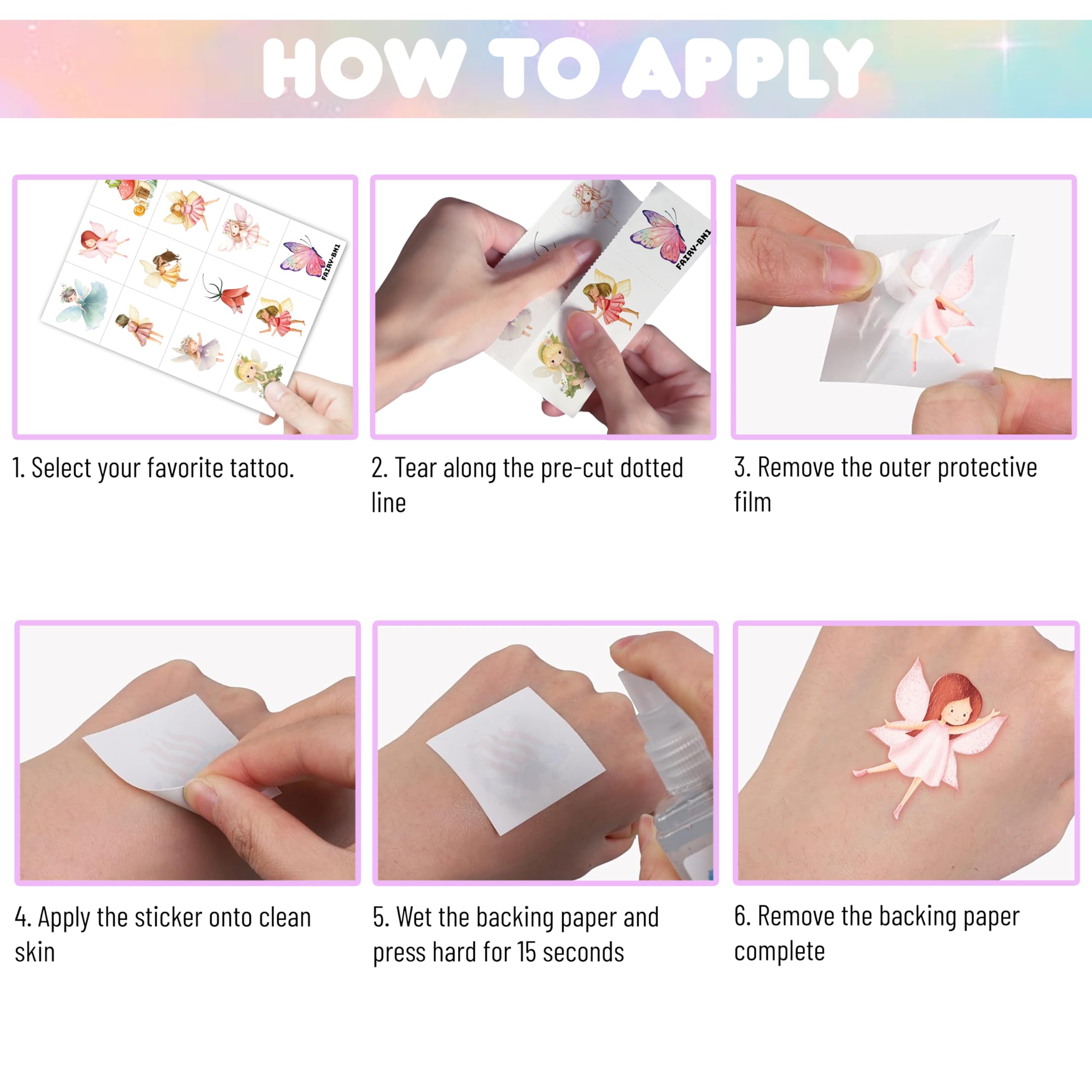96PCS Fairy Temporary Tattoos safe high-quality kid-friendly art.