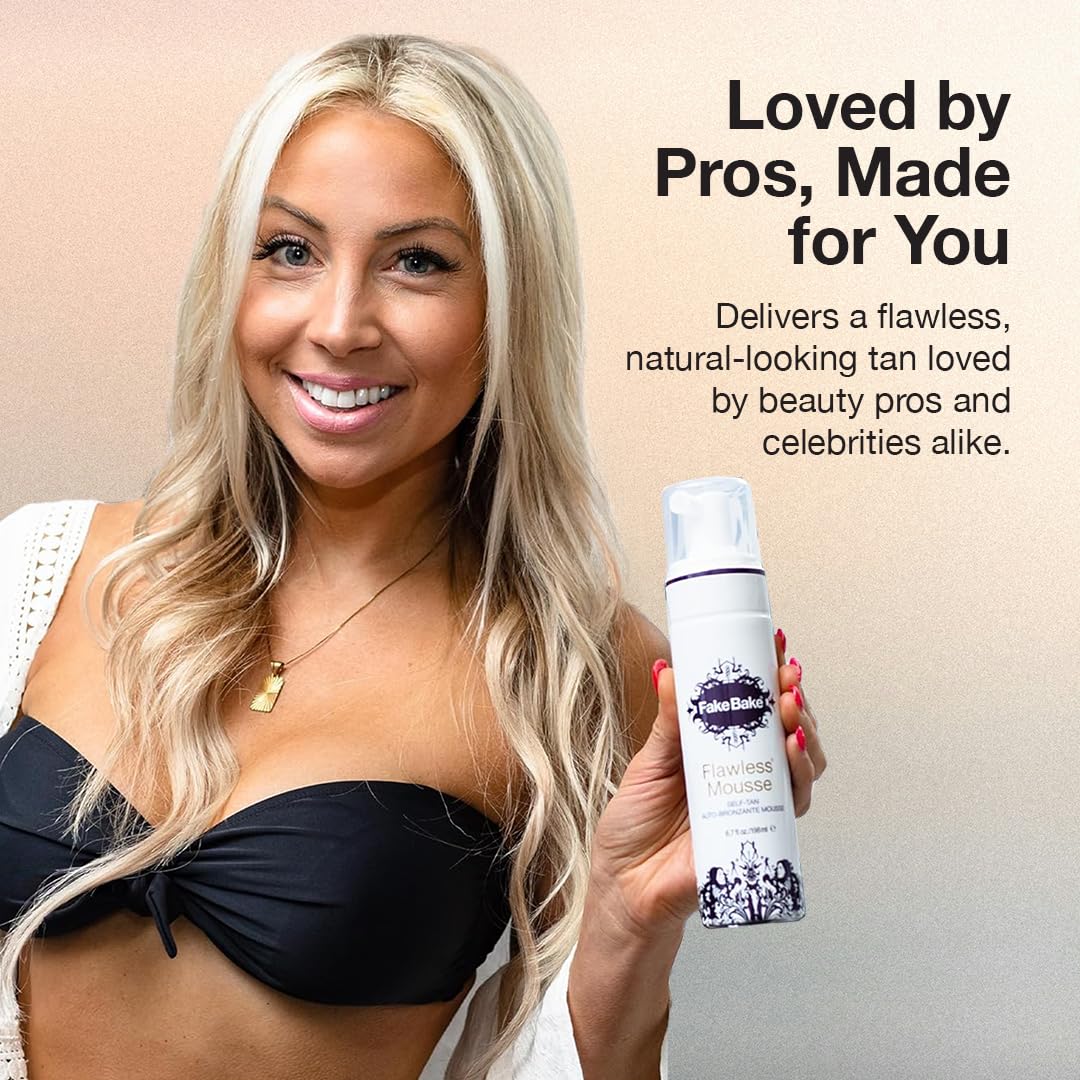 Fake Bake Flawless Mousse natural shade for all skin tones.