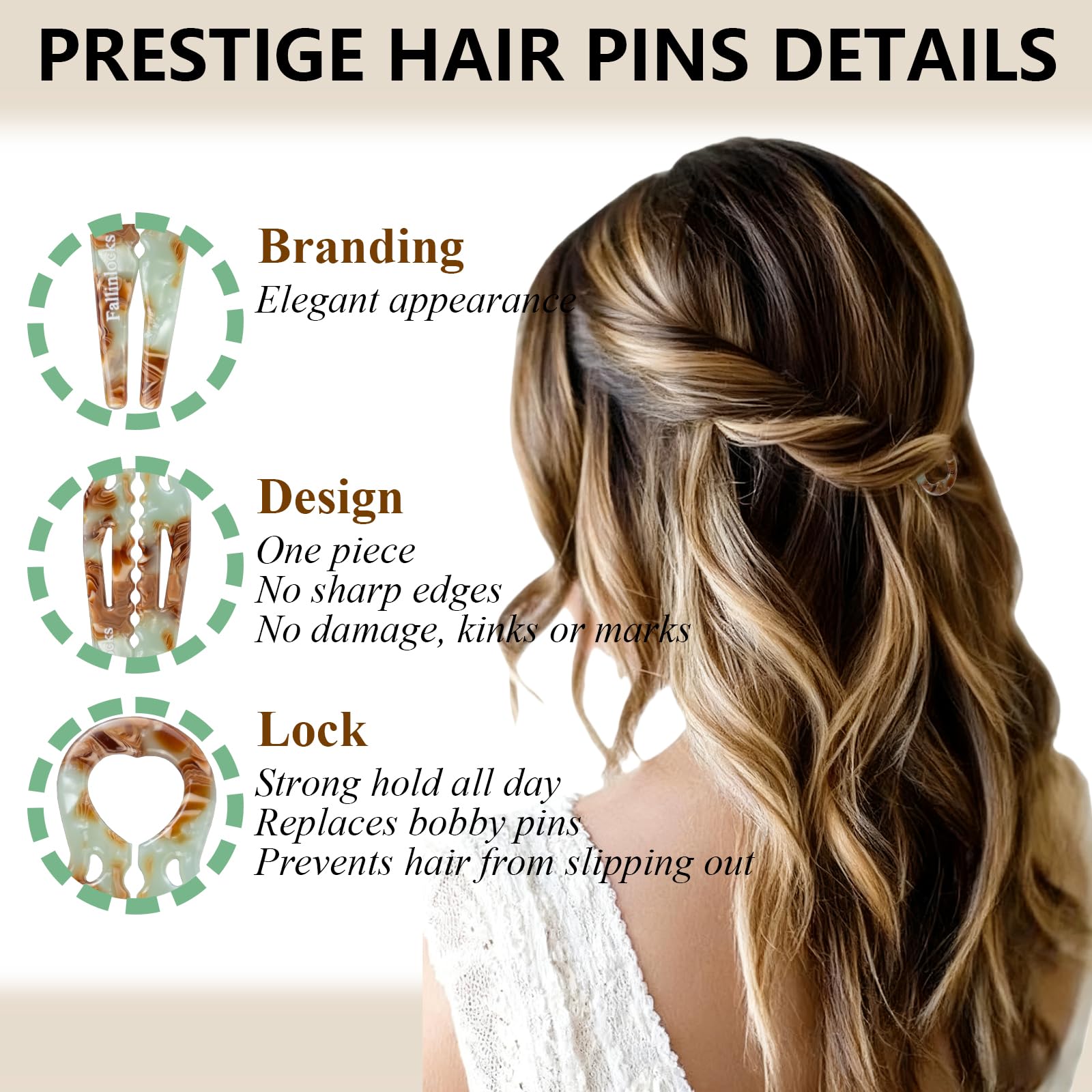 Fallinlocks anti-slip curved design keeps hair in place without slipping.
