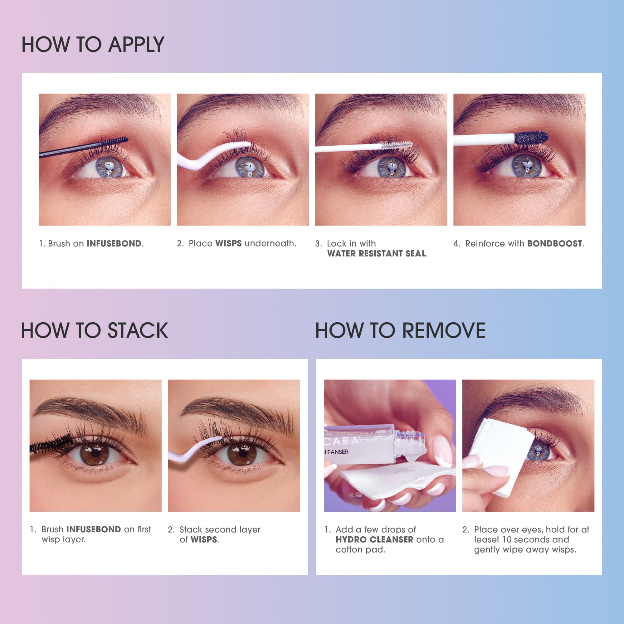 Underlash clusters applied for a seamless natural finish