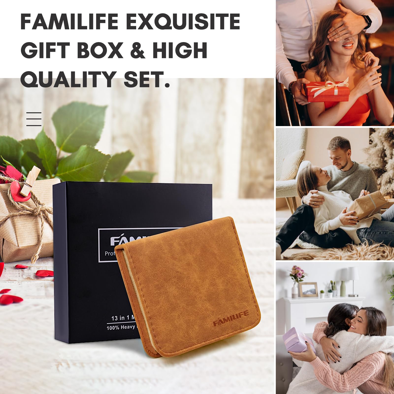 FAMILIFE eyebrow tweezers and scissors for precise grooming.