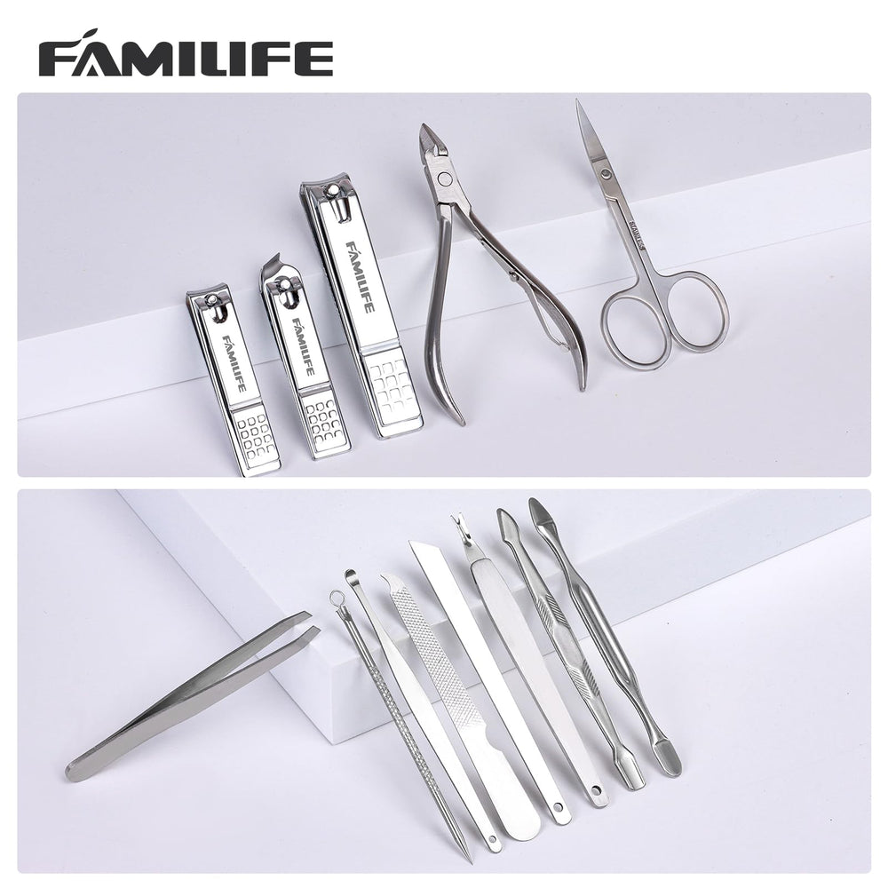 FAMILIFE nail file and cuticle pusher for smooth edges.