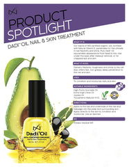 Dadi Nail Cuticle Skin Oil empaque destaca ingredientes naturales y vida útil.
