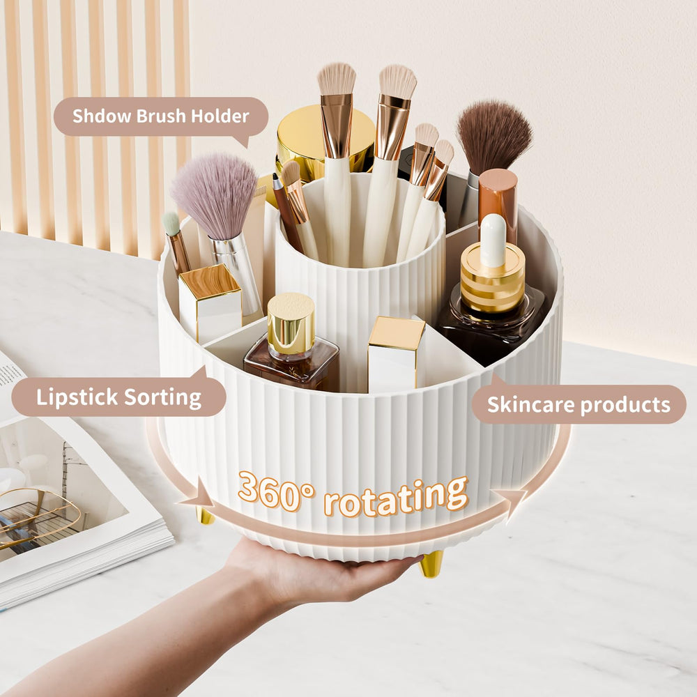 Fanado makeup brush holder with gold-plated feet protects desk and adds style